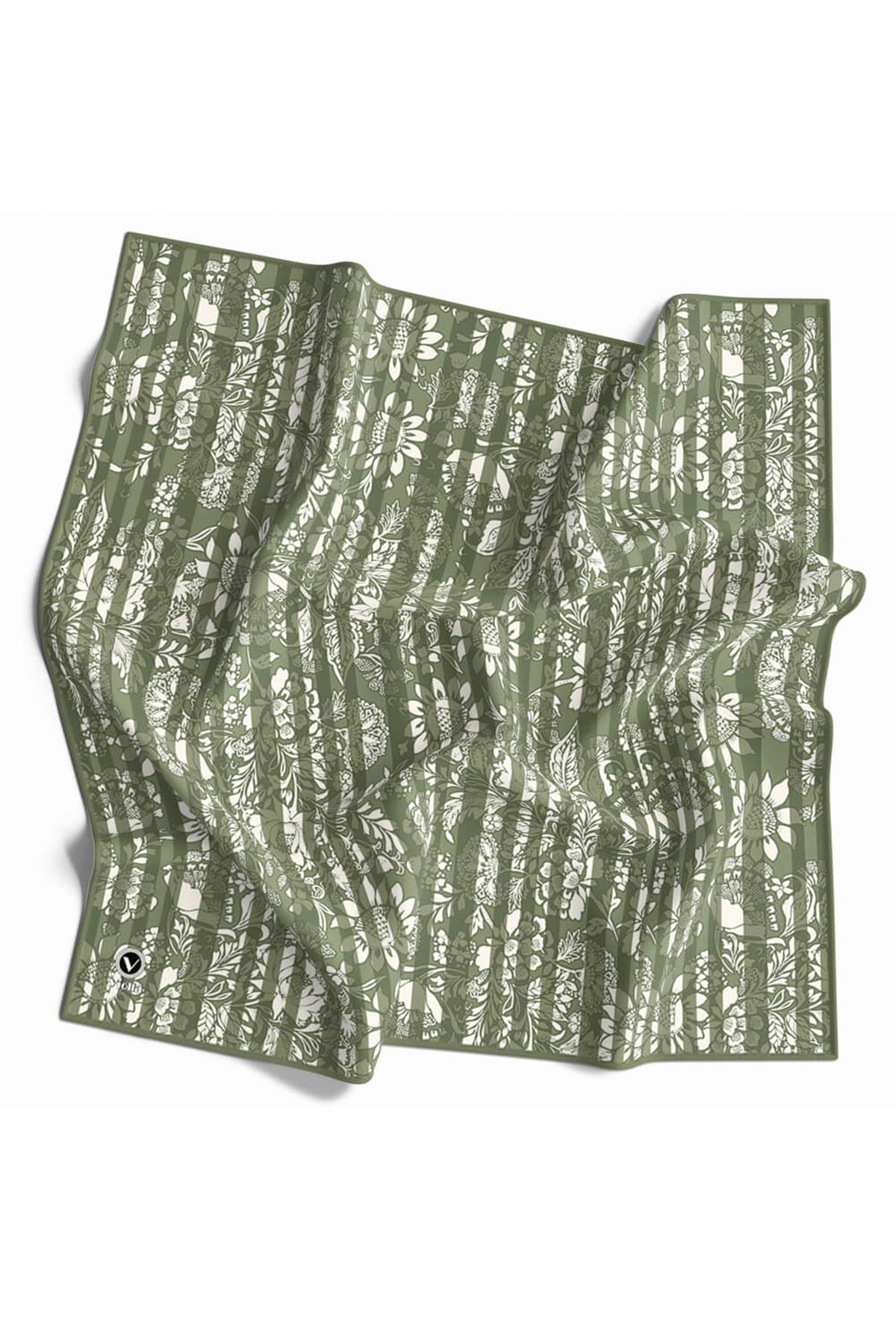 Twill Batik Şal Desenli Haki Renkli 90x90 Eşarp (İpek İçermez) Kenar Dikiş Şekli El Dikişli