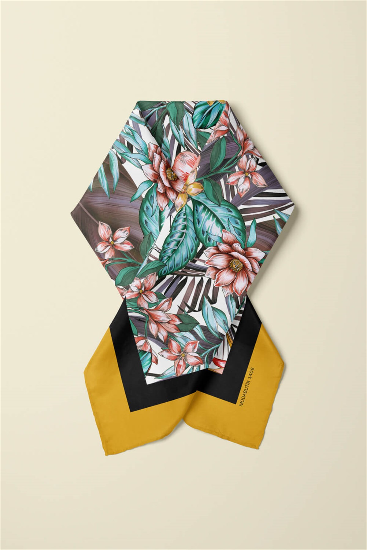 Z11 Kadın Kırmızı Yeşil Yaprak Desenli 50x50 Bandana