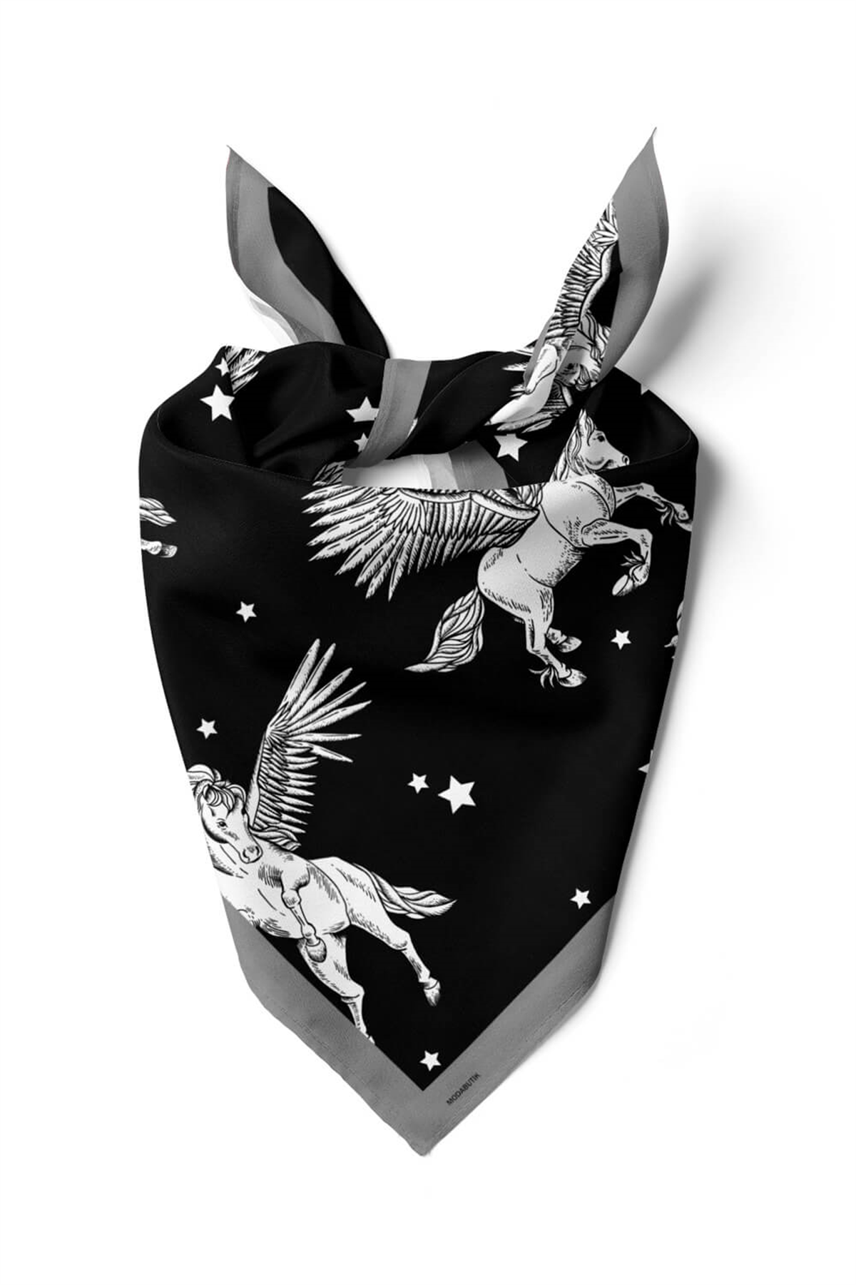 H1 Kadın Pegas Desenli Bandana 50x50 Siyah Beyaz DG0381-22