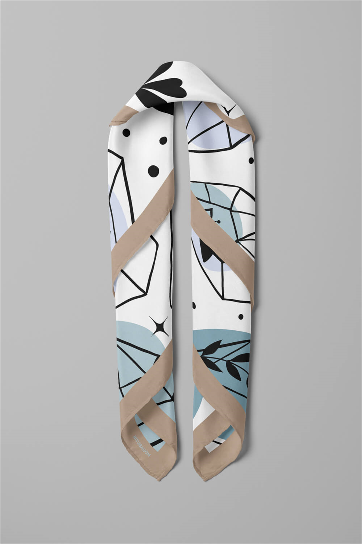 Y11 Kadın Geometrik Desenli Bandana 50x50 Siyah Beyaz Mavi DG0474-22