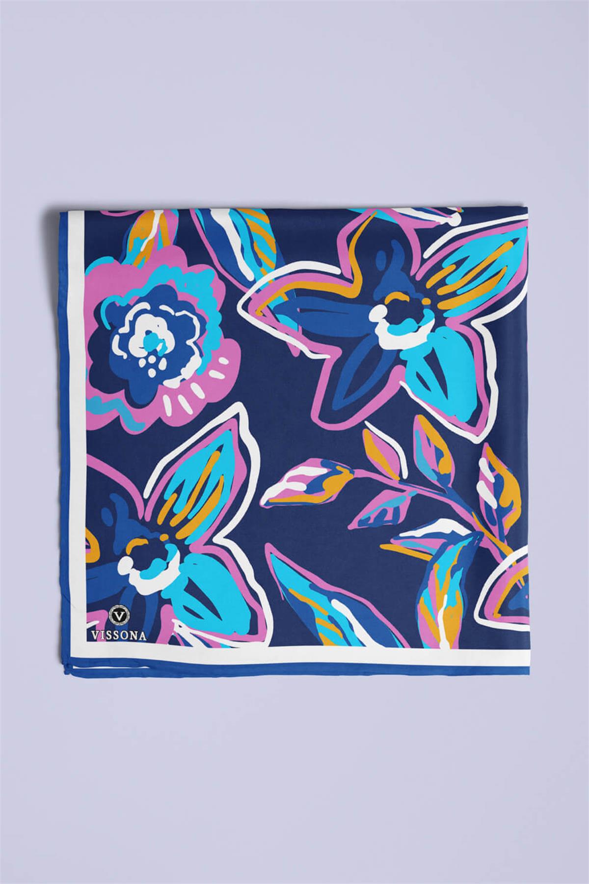 Vissona Çiçek Desenli İpek Bandana
