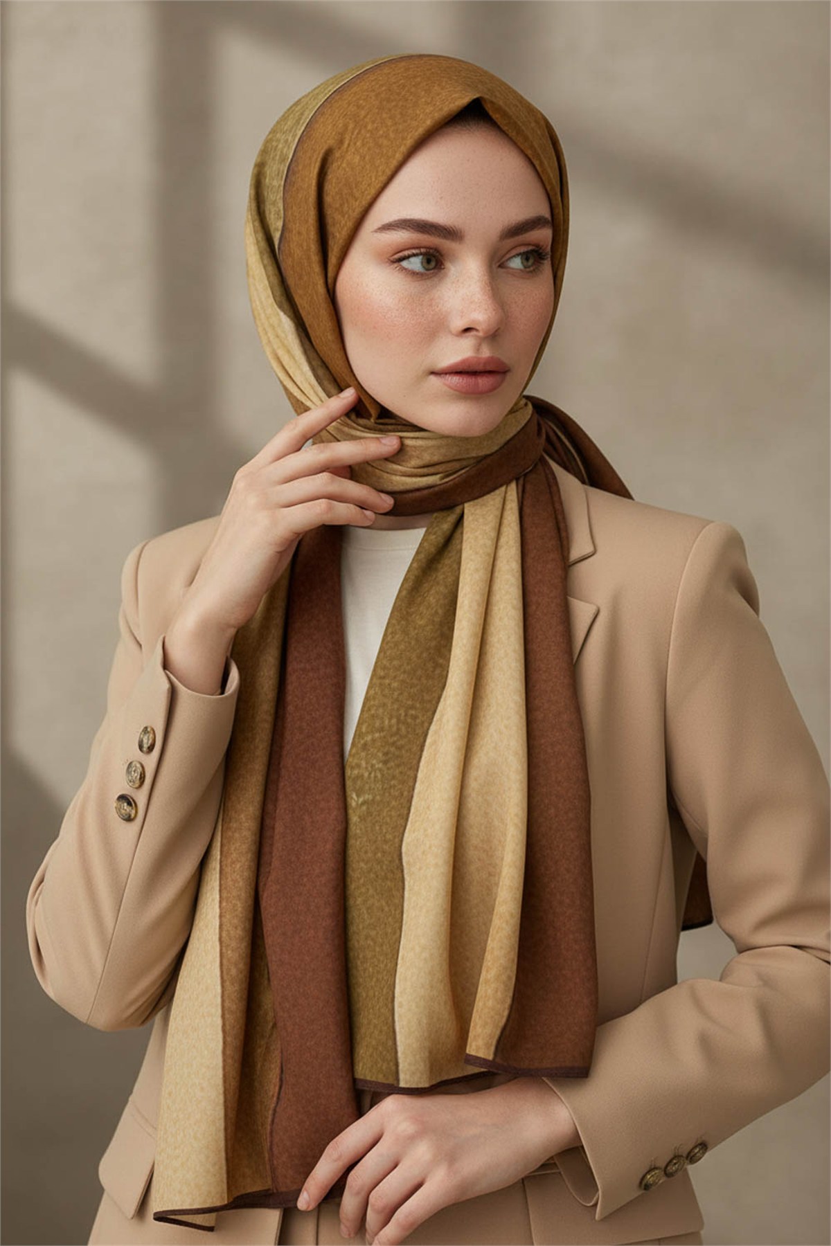KREP DALGA DESENLİ TABA RENKLİ 75X195 KIRIŞMAZ ŞAL