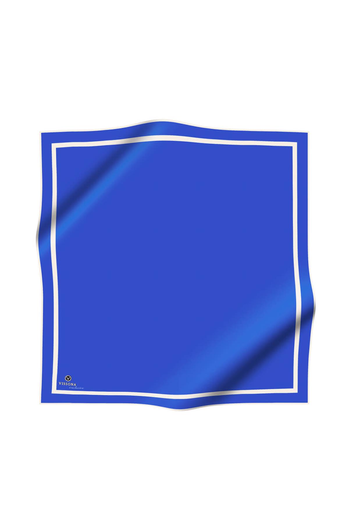 100% Twill İpek Düz Renk Bordür Desenli Saks - Krem Renkli Daha Tok Exclusive Serisi 90x90 Dikim Şekli : El Dikişi Eşarp