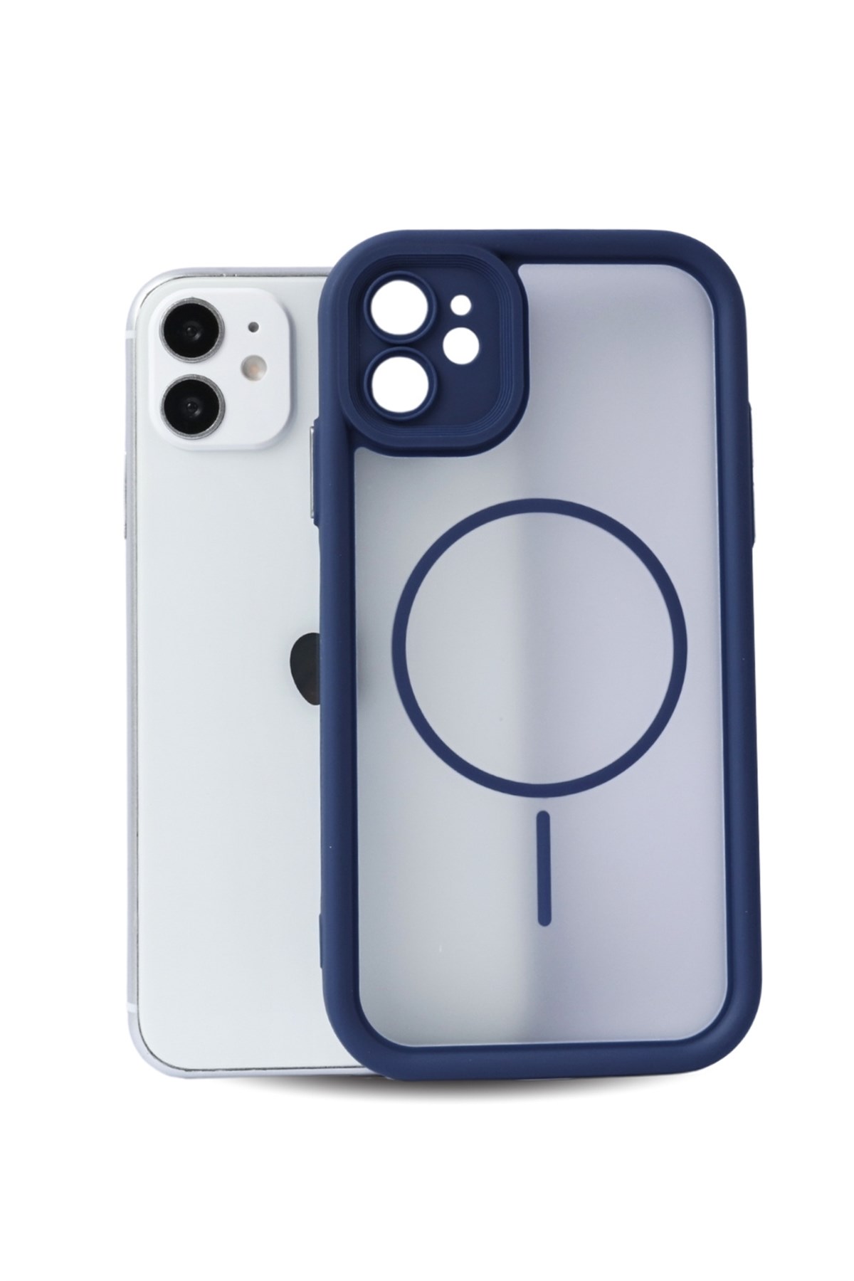 iPhone 11 Uyumlu Kamera Korumalı Magsafe Wireless Şarj Özellikli Mat Silikon Lacivert renkli Silikon Telefon Kılıfı