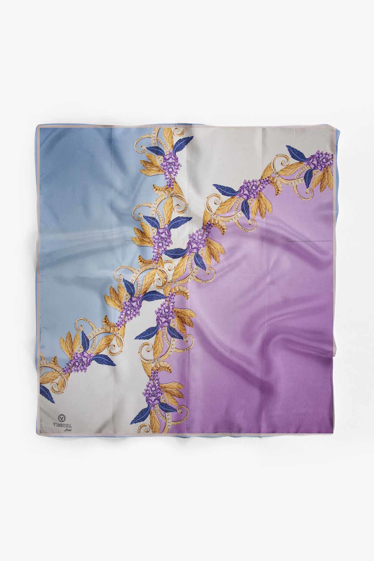 %100 İpek Kadın Desenli Bandana 80x80
