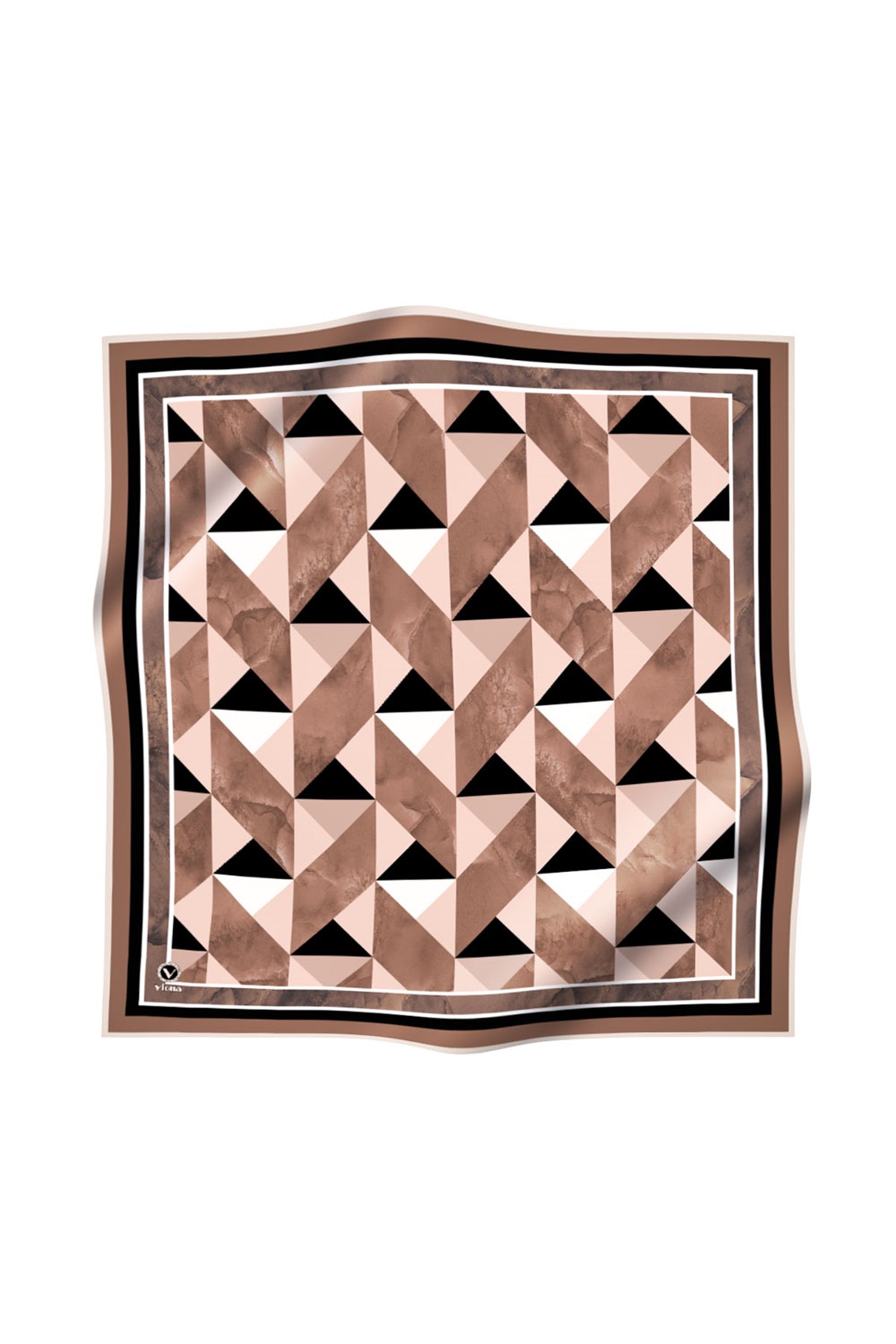Twill Geometrik Desenli Vizon Renkli 90x90 Eşarp (İpek İçermez) Kenar Dikiş Şekli El Dikişli