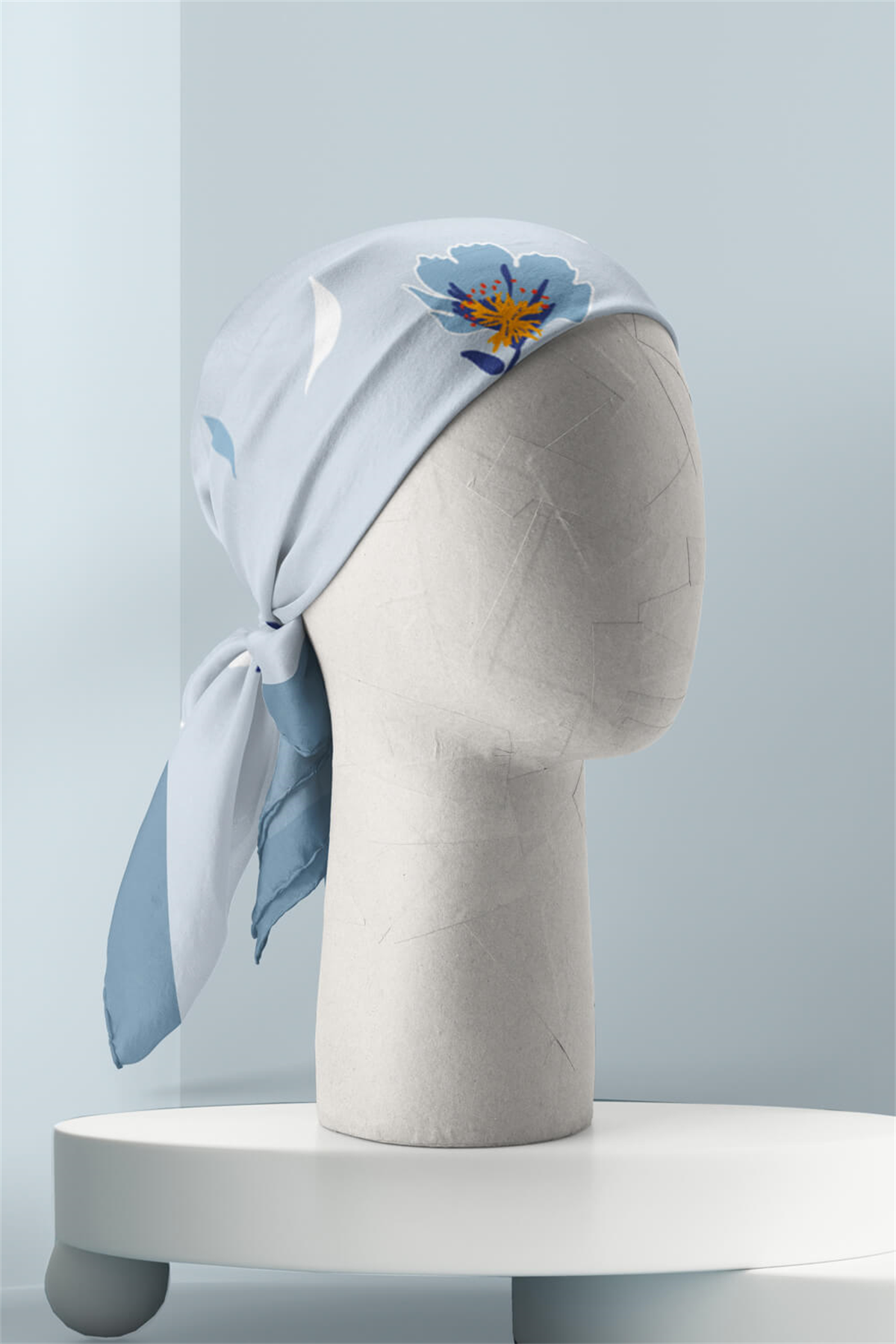 Kadın Çiçek Desenli Bandana 50x50 Açık Mavi DG0157-22 Snz