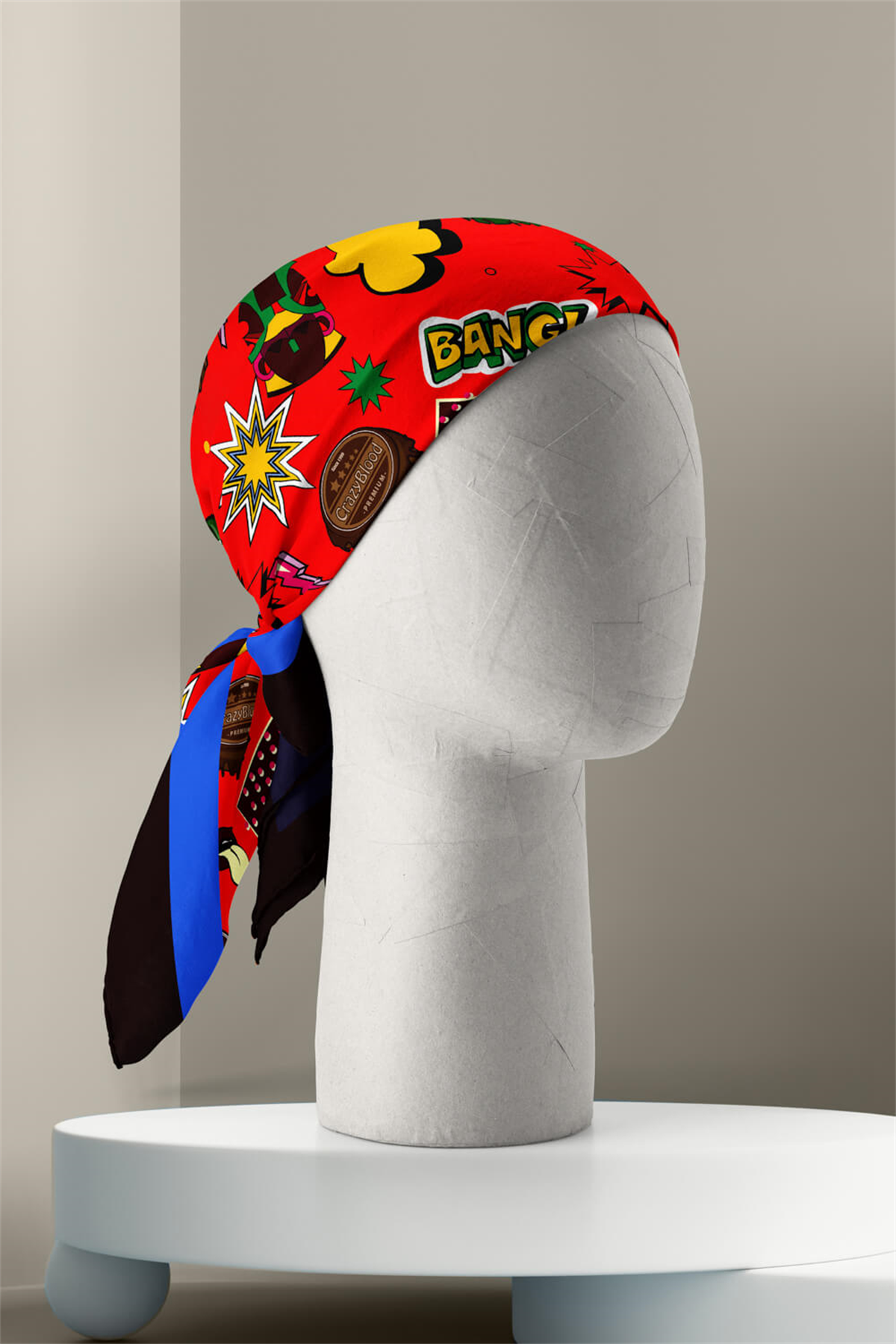 Kadın Kırmızı Mavi   Cover Desenli 50x50 Bandana - DG0998