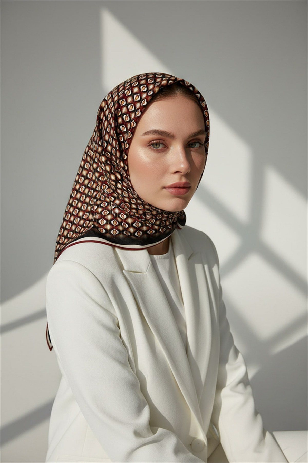 Twill Çıtır Desenli Bordo Renkli 90x90 Eşarp (İpek İçermez) Kenar Dikiş Şekli El Dikişli