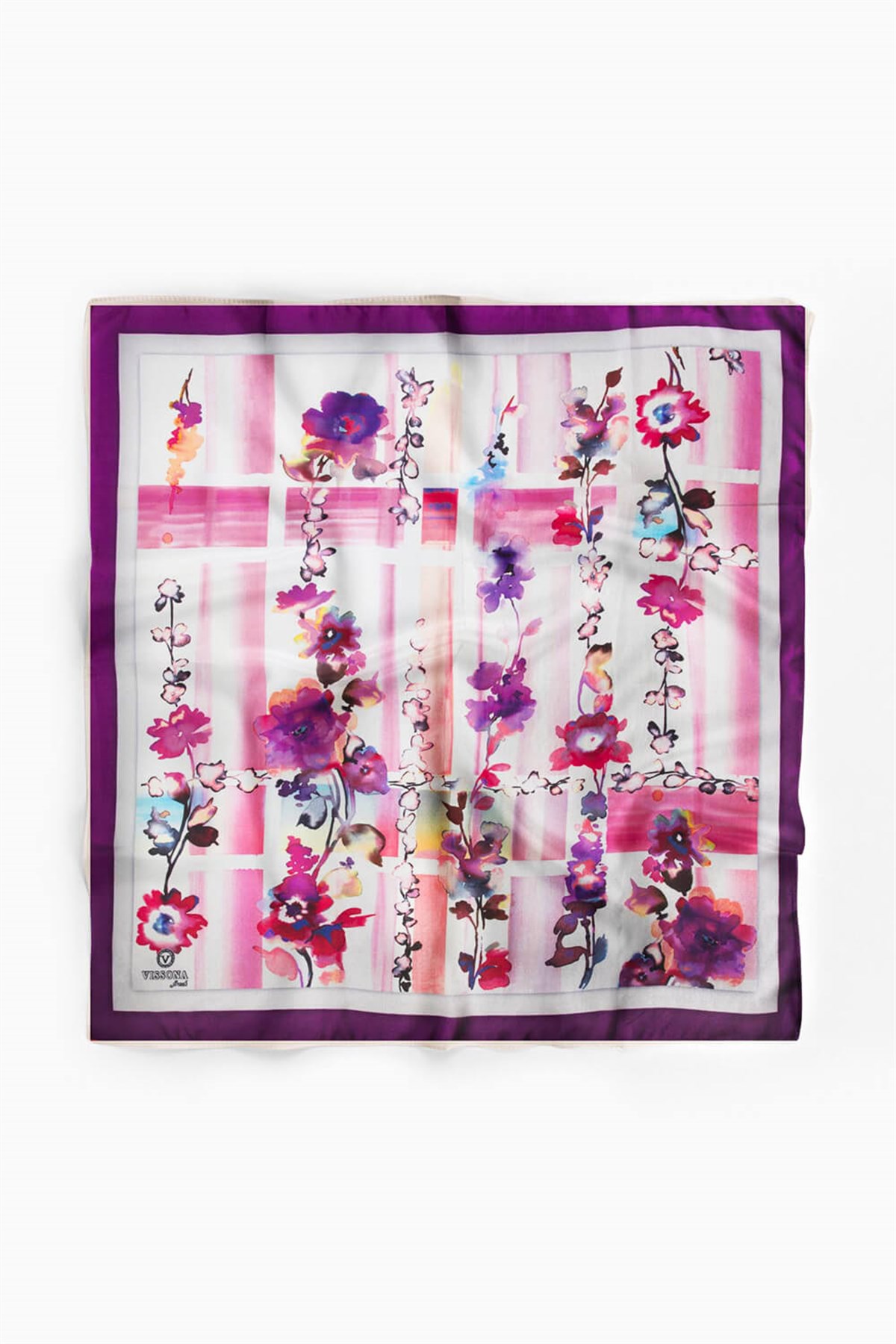 %100 İpek Kadın Desenli Bandana 80x80