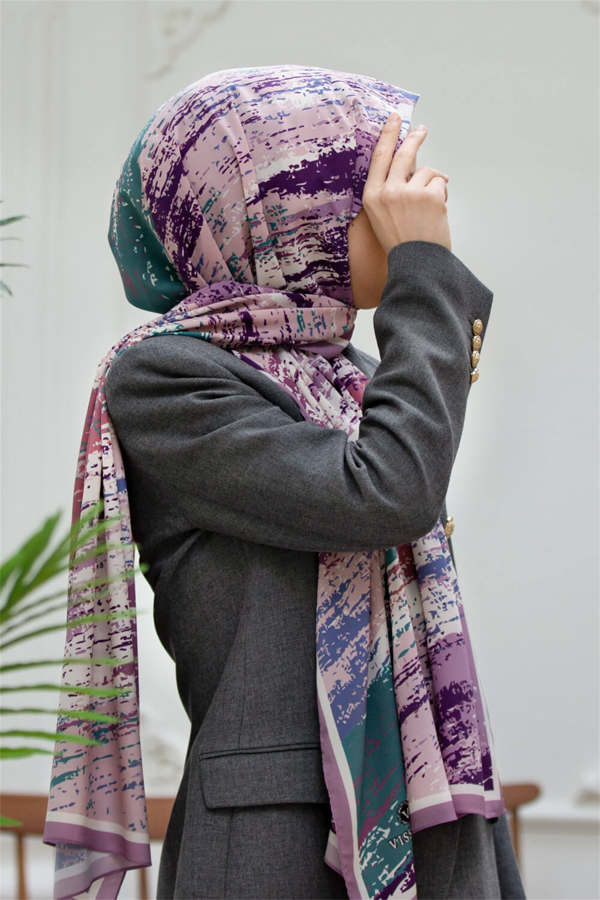 LÜKS MEDİNE İPEĞİ FIRÇA DESENLİ LİLA RENKLİ 75X195 KIRIŞMAZ ŞAL MOSS KREP DİKİŞ TİPİ İTALYAN DİKİŞLİ