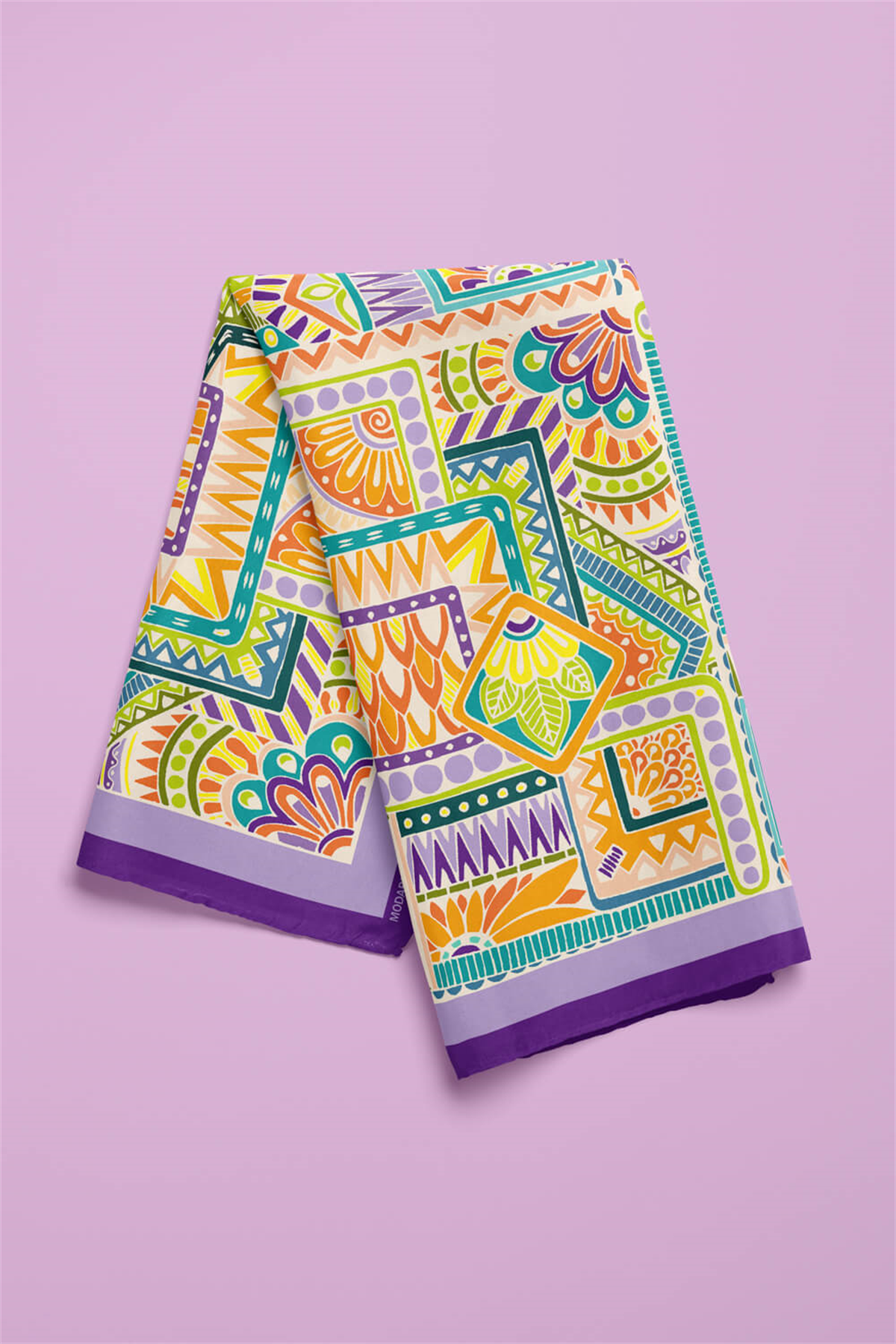 B72 Kadın Lila Sweat Patch Desenli 50x50 Bandana HYL DG0643-22