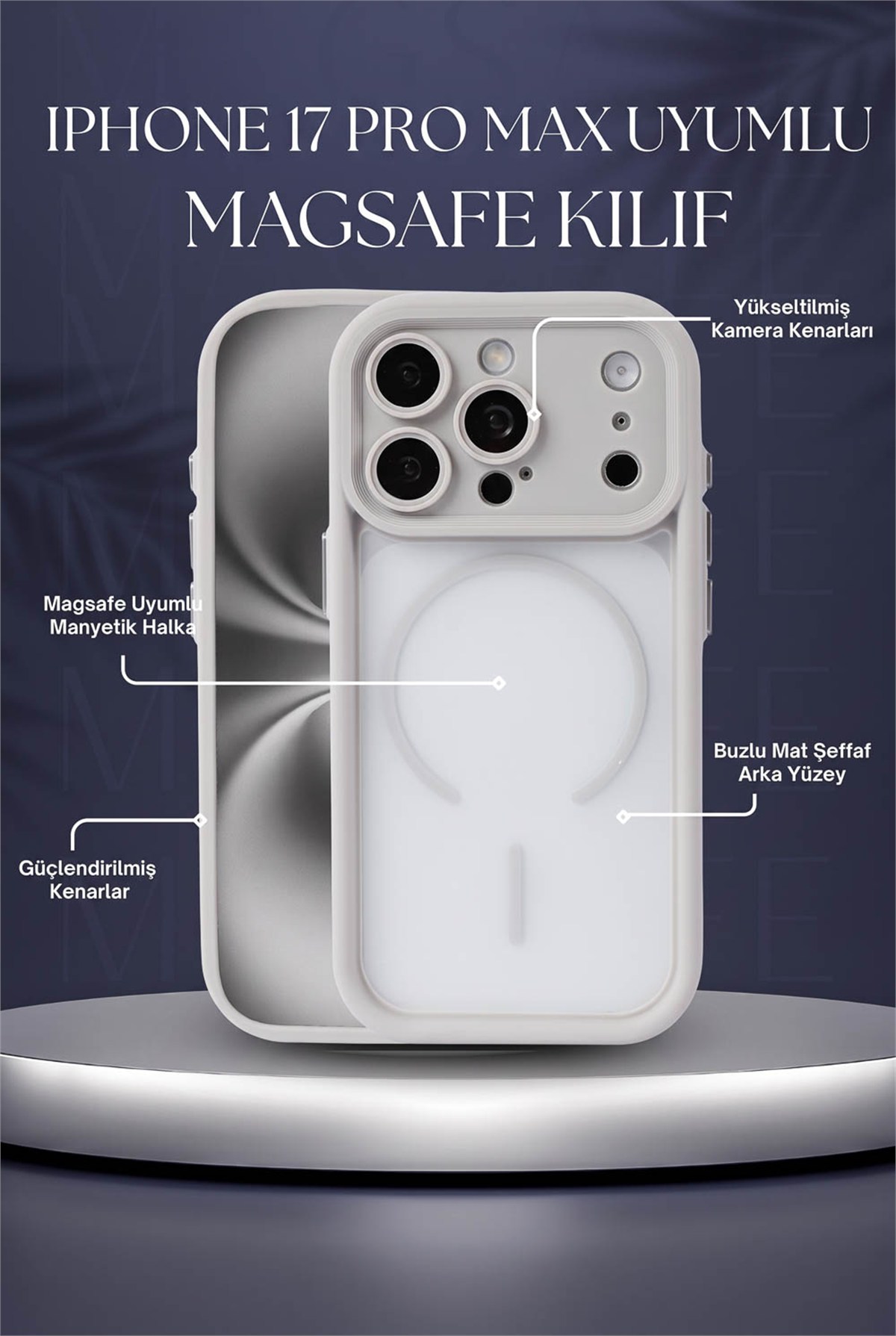 iPhone 17 Pro Max Kılıf – Kamera Korumalı – MagSafe Uyumlu – Gri Renk – Mat Silikon Telefon Kılıfı