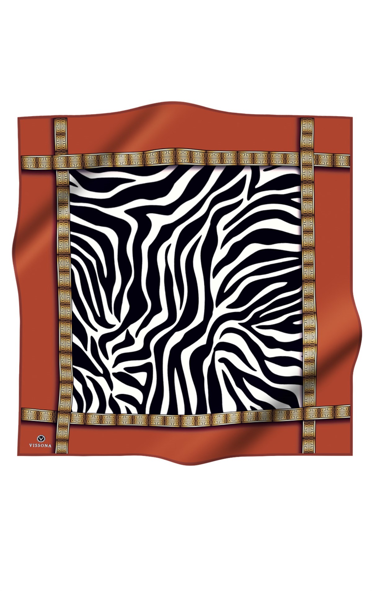 % 57 İPEK % 43 VİSKON Twill İpek Zebra Desenli Taba - Siyah Renkli 90x90 Eşarp Dikim Şekli : El Dikişi