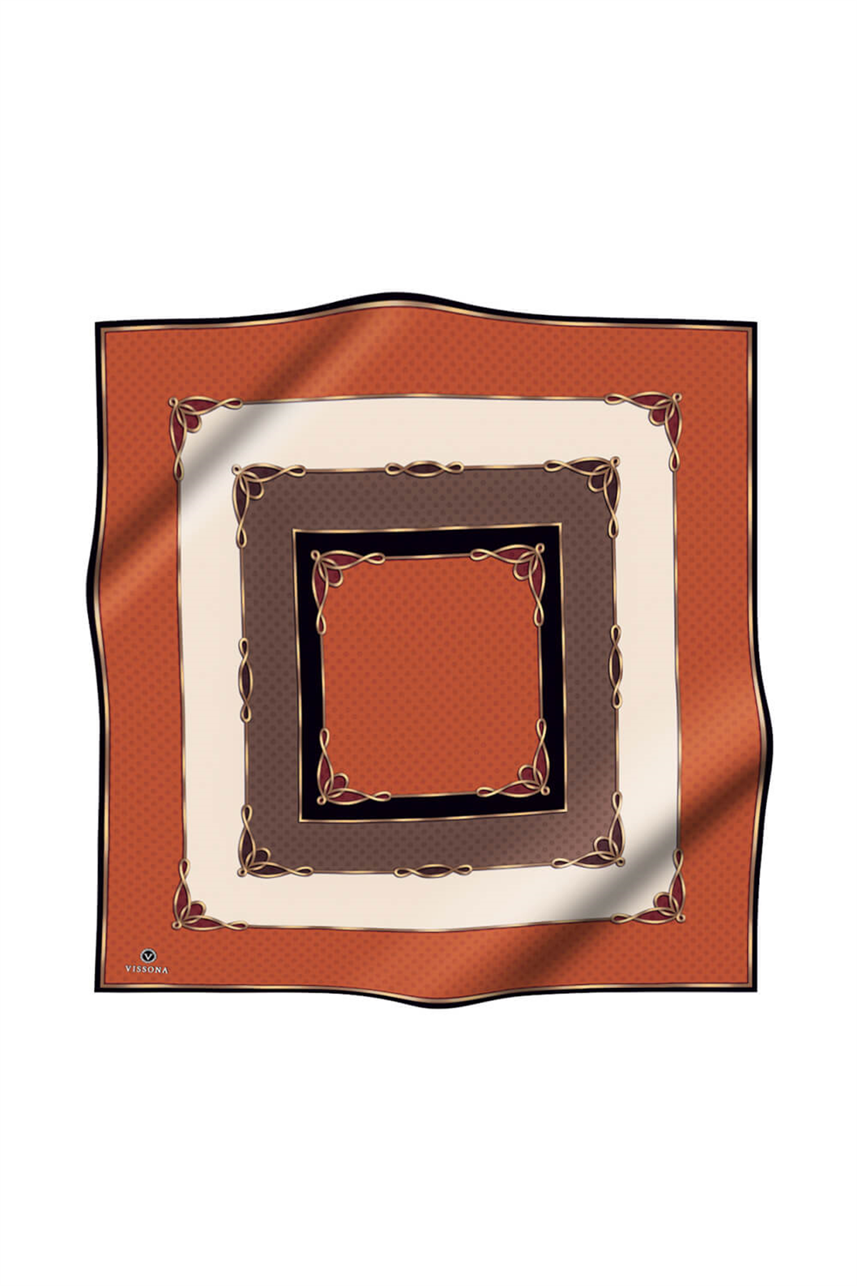 % 57 İPEK % 43 VİSKON Twill İpek Puantiyeli Ve Geometrik Desenli Taba - Vizon Renkli 90x90 Eşarp Dikim Şekli : El Dikişi