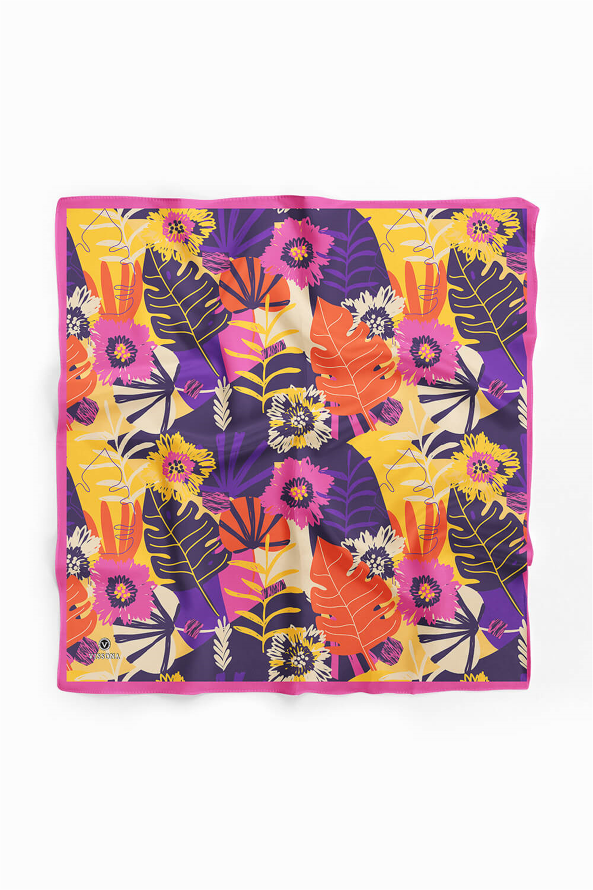 Saten İpek Yaprak Desenli Kadın Bandana