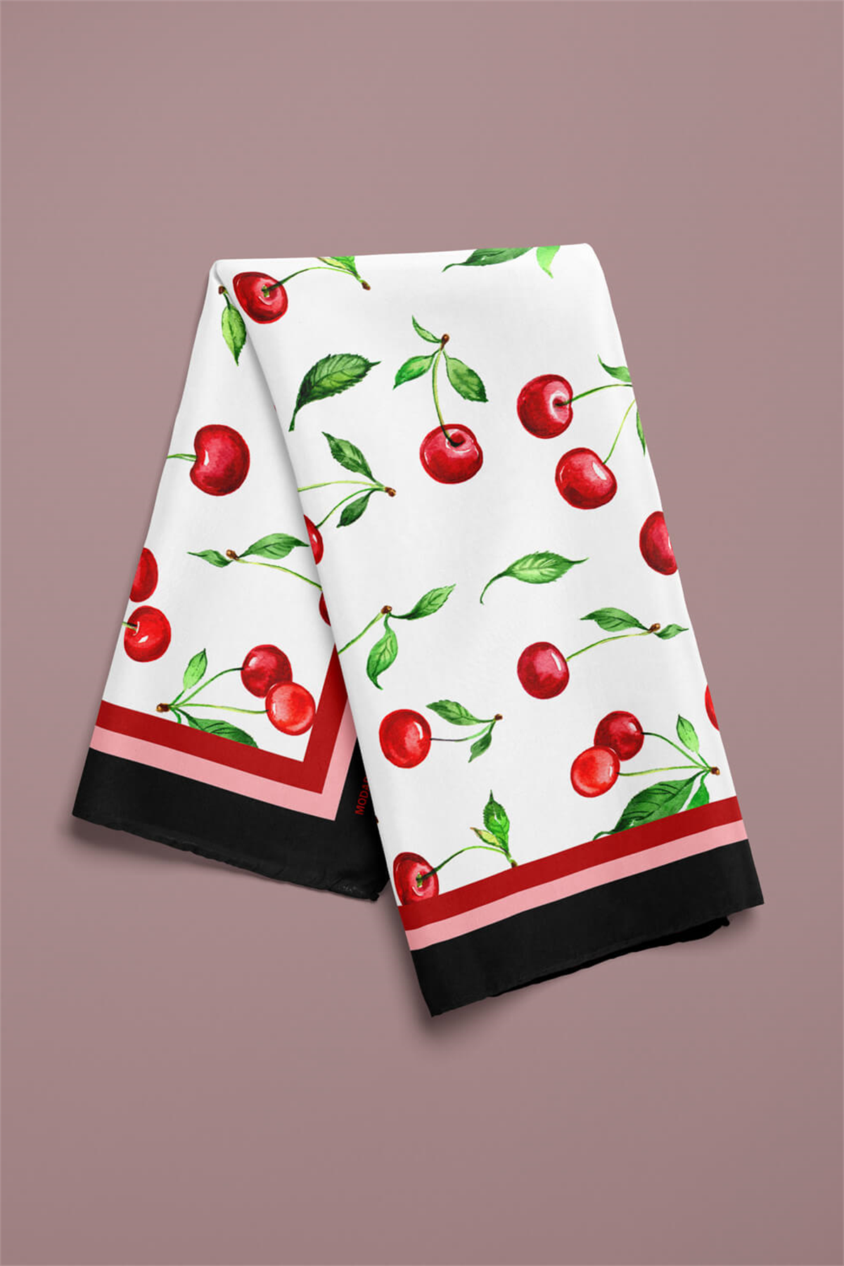 B79 Kadın Kiraz Desenli Bandana 50x50 Kırmızı DG0205-22 Snz