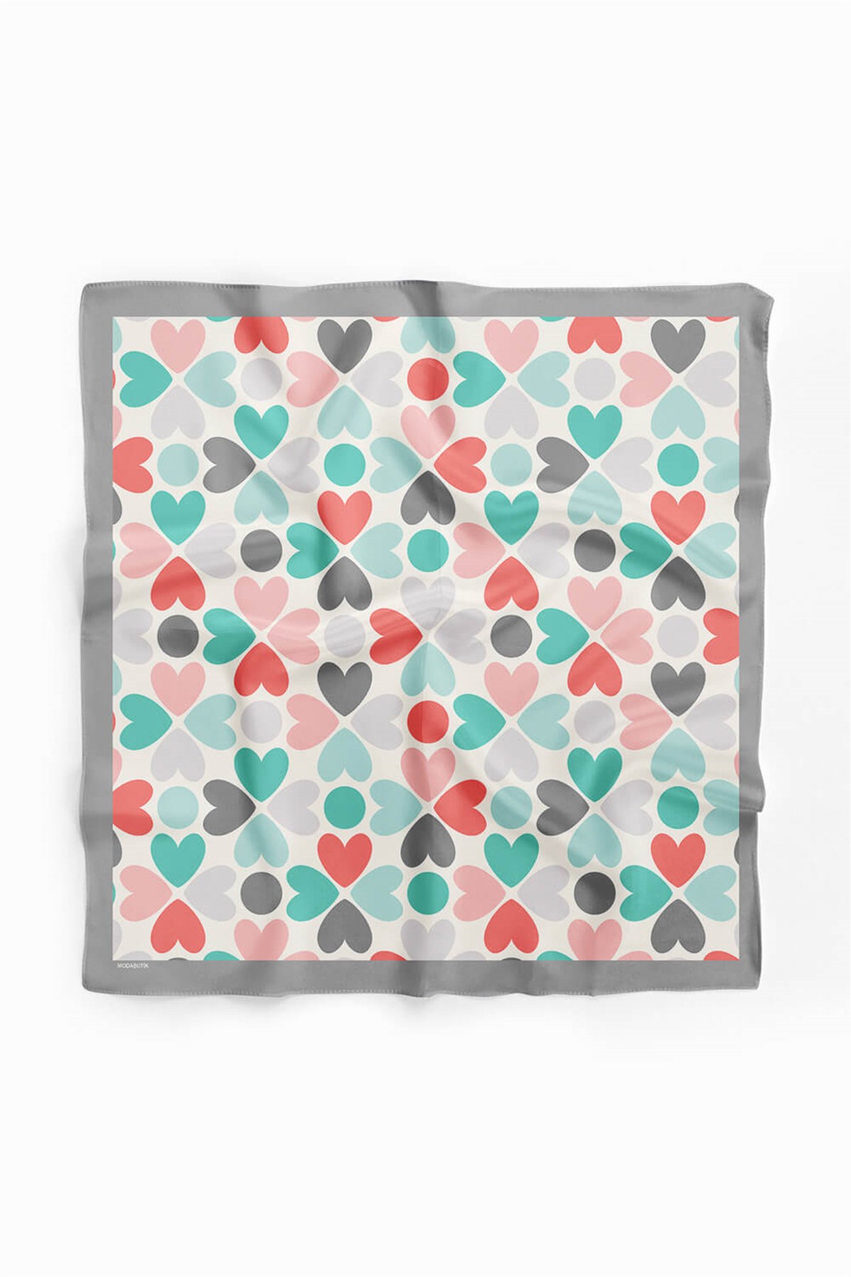 Violla V40 Kadın Kalp Desenli Bandana 50x50 Yeşil Kırmızı DG0122-22