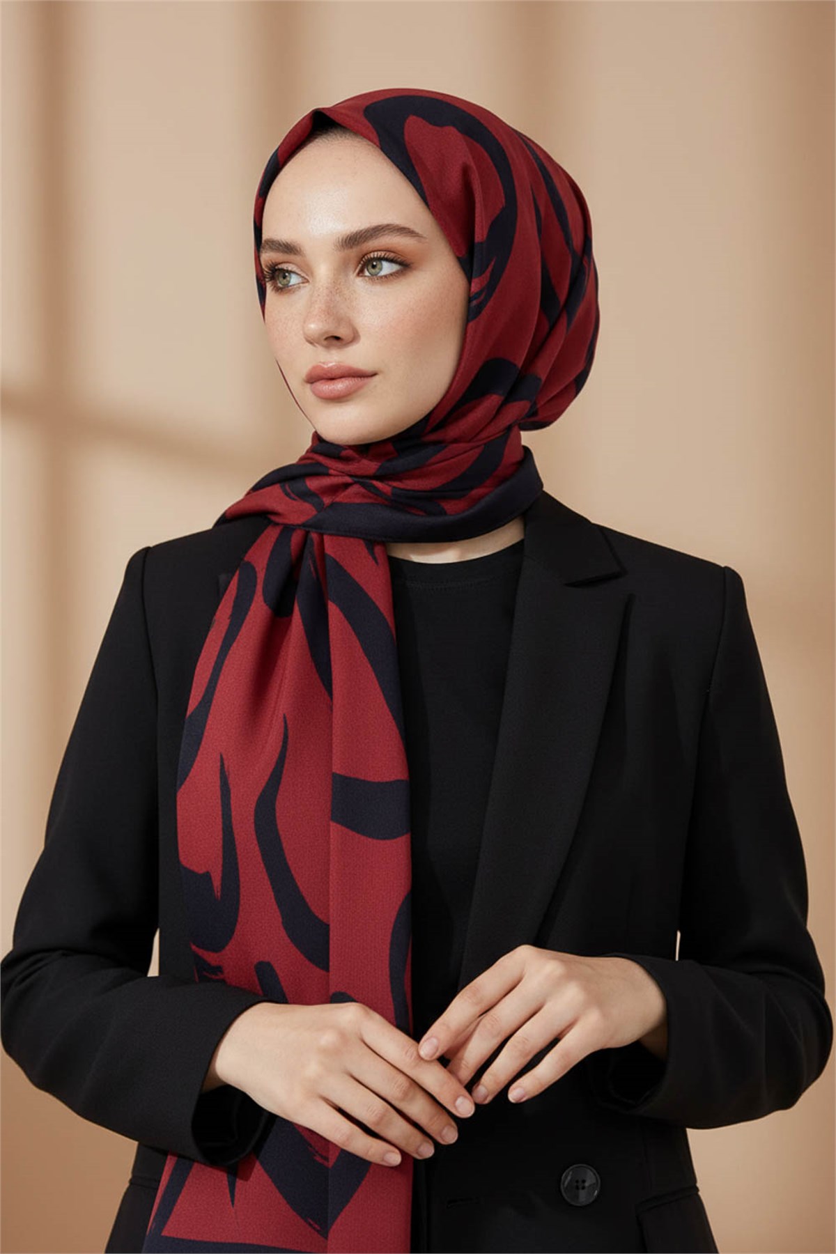 KREP FIRÇA DARBESİ DESENLİ BORDO RENKLİ 75X195 KIRIŞMAZ ŞAL