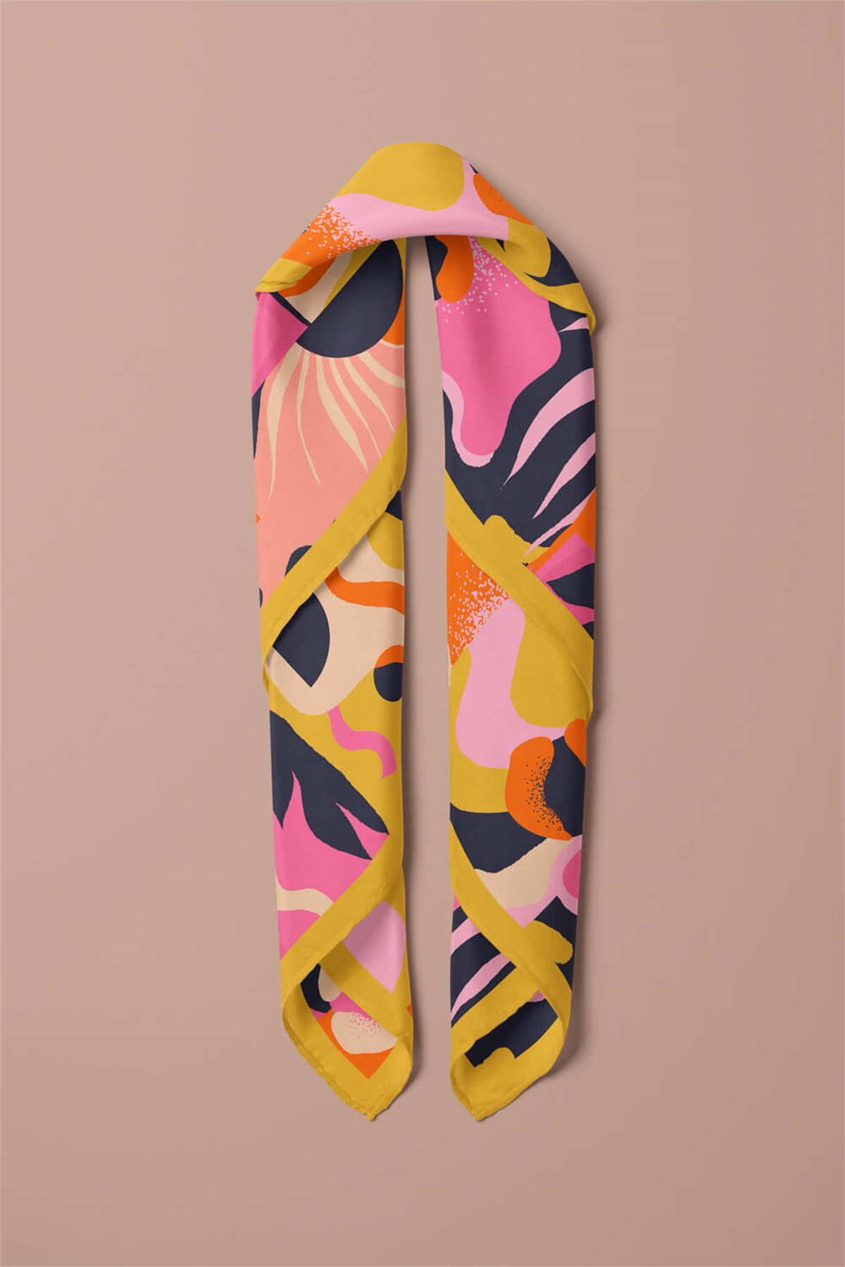 Saten İpek Geometrik Desenli Kadın Bandana