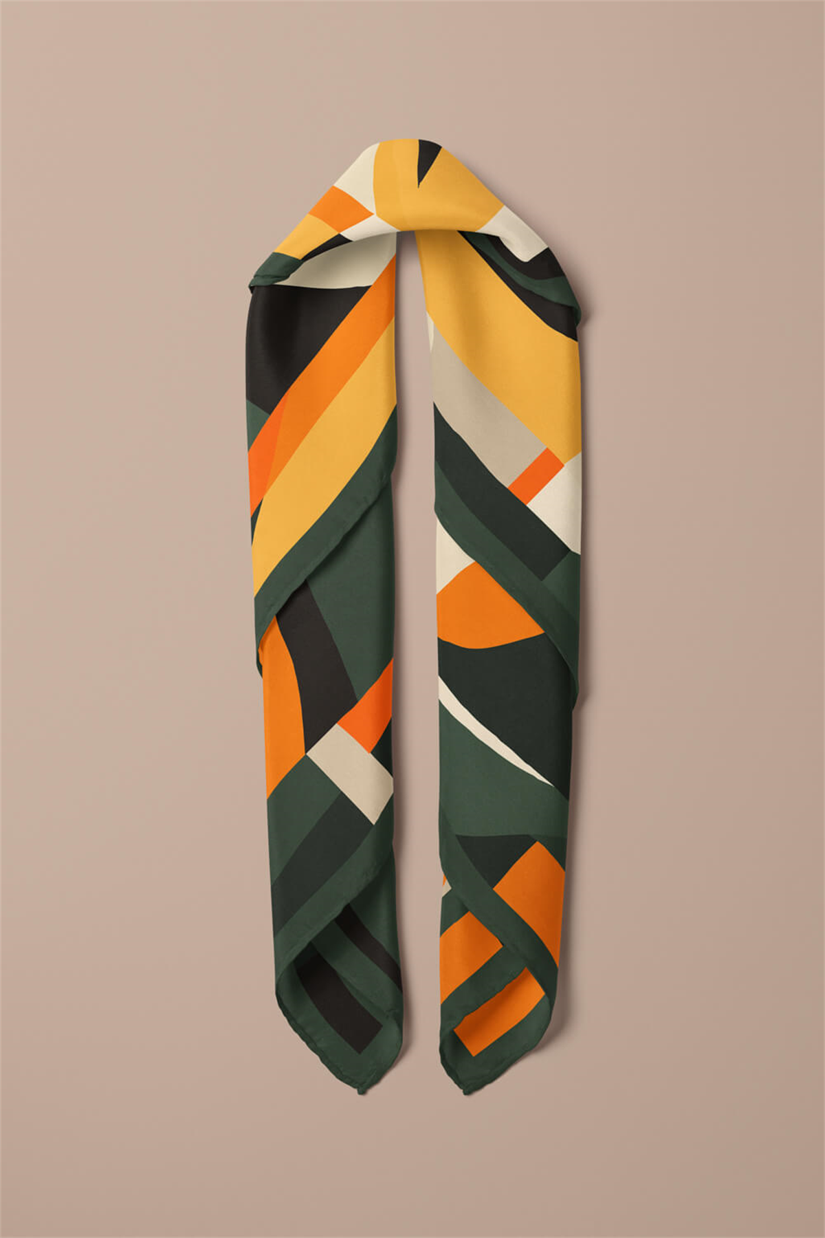 Saten İpek Geometrik Desenli Kadın Bandana