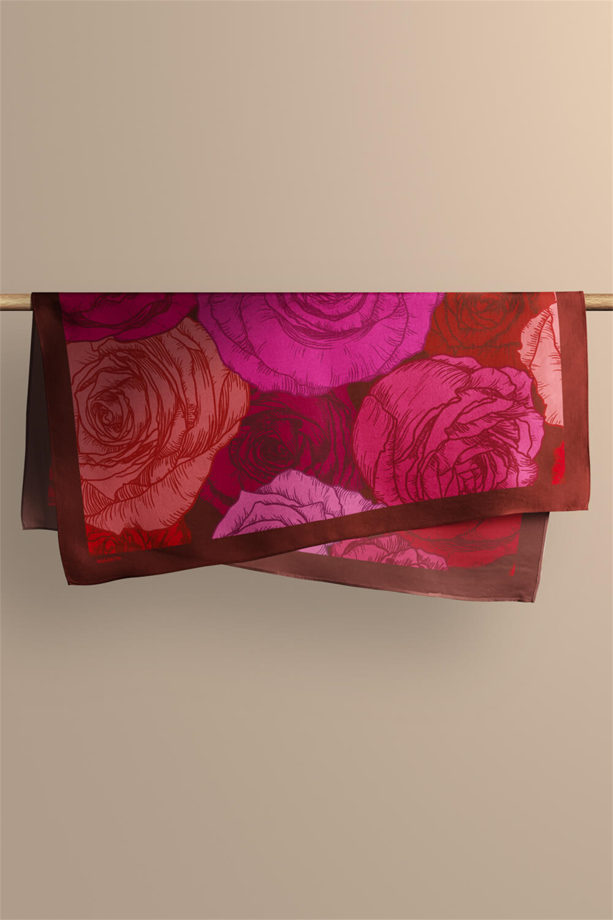 F1  Kadın Gül Desenli Bandana 50x50 Kırmızı  DG0133-22