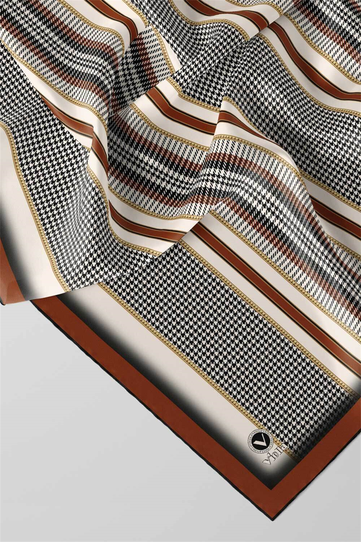 Twill Kazayaklı Şerit Desenli Taba Renkli 90x90 Eşarp (İpek İçermez) Kenar Dikiş Şekli El Dikişli