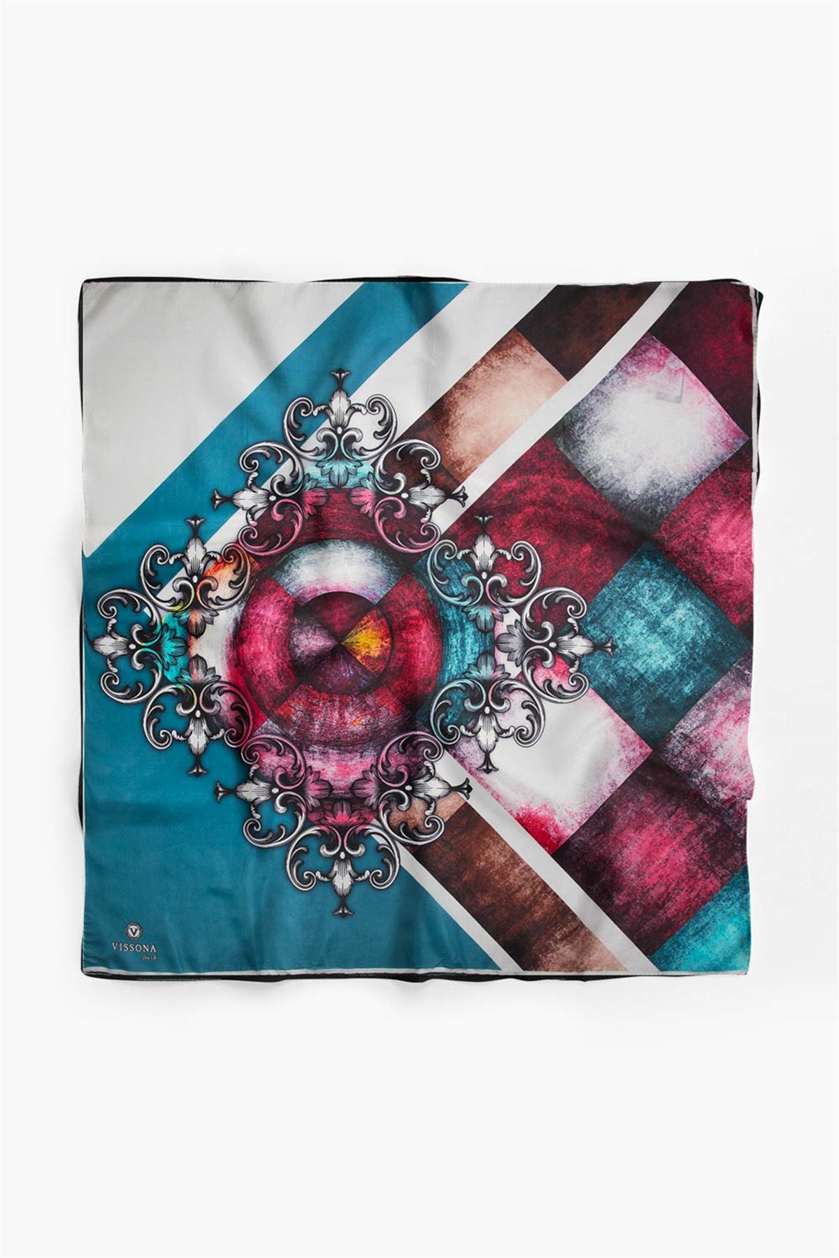 %100 İpek Kadın Desenli Bandana 80x80