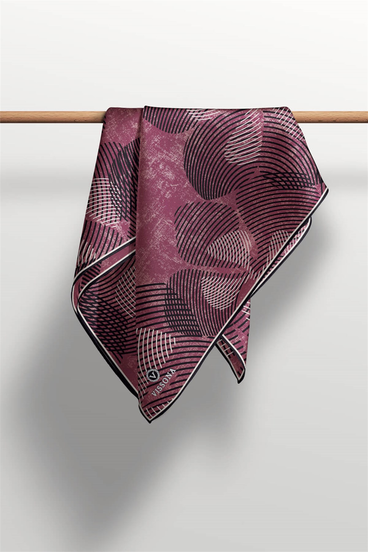 %100 Twill İpek Çizgili Çiçek Desenli Siyah - Gül Kurusu Renkli 90x90 Eşarp Dikim Şekli : El Dikişi