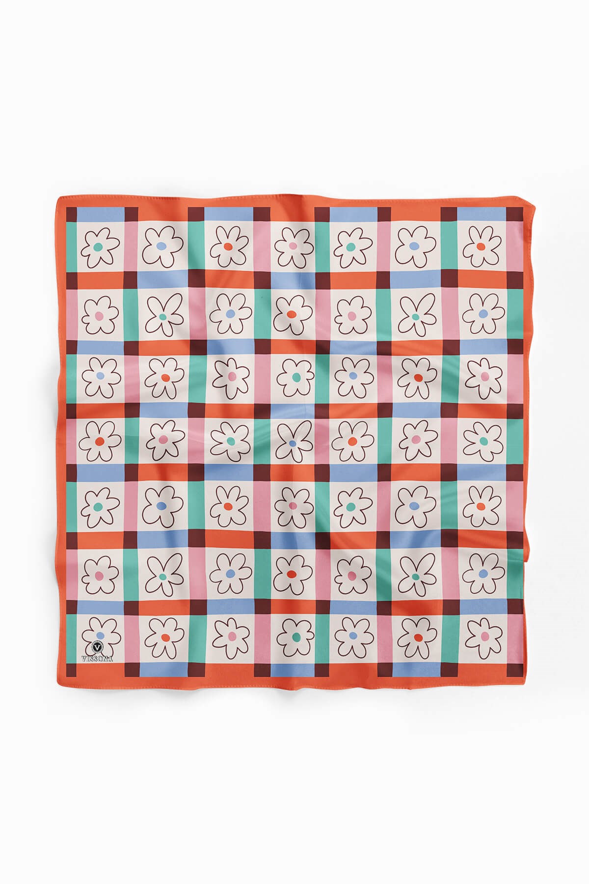 %100 İpek Çiçek Desenli Kadın Bandana