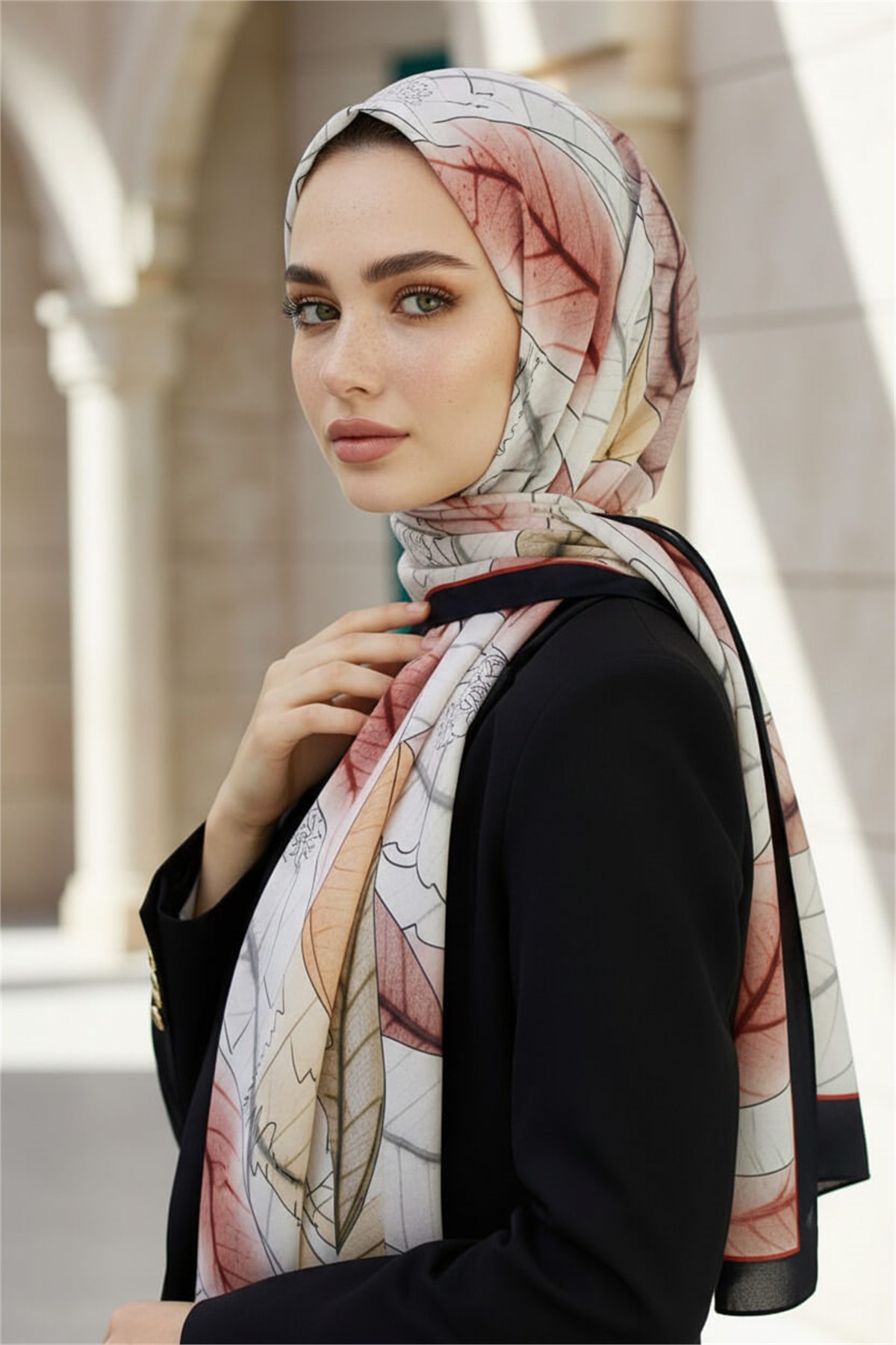 KREP YAPRAK DESENLİ KIRMIZI RENKLİ 75X195 KIRIŞMAZ ŞAL