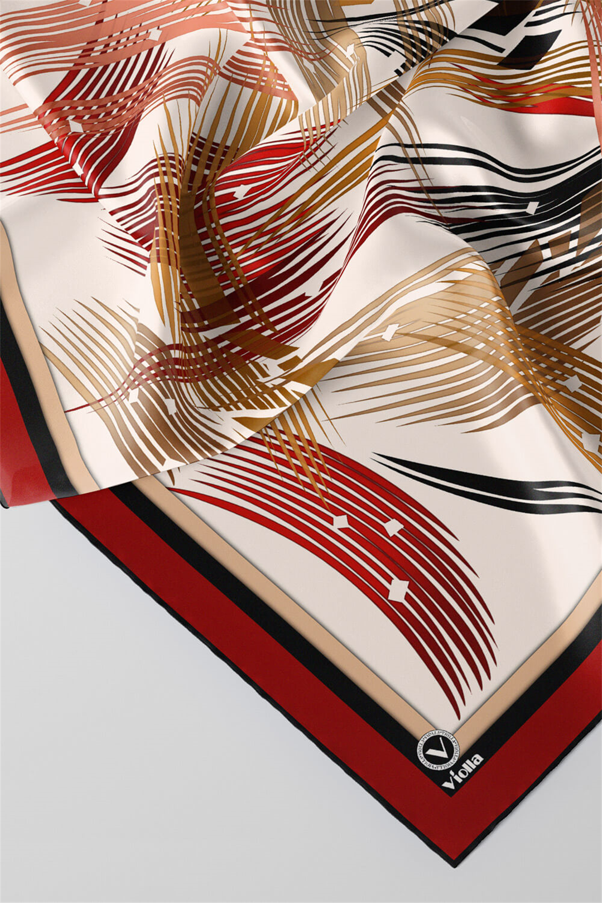 Twill Geometrik Desenli Bordo Renkli 90x90 Eşarp (İpek İçermez) Kenar Dikiş Şekli El Dikişli
