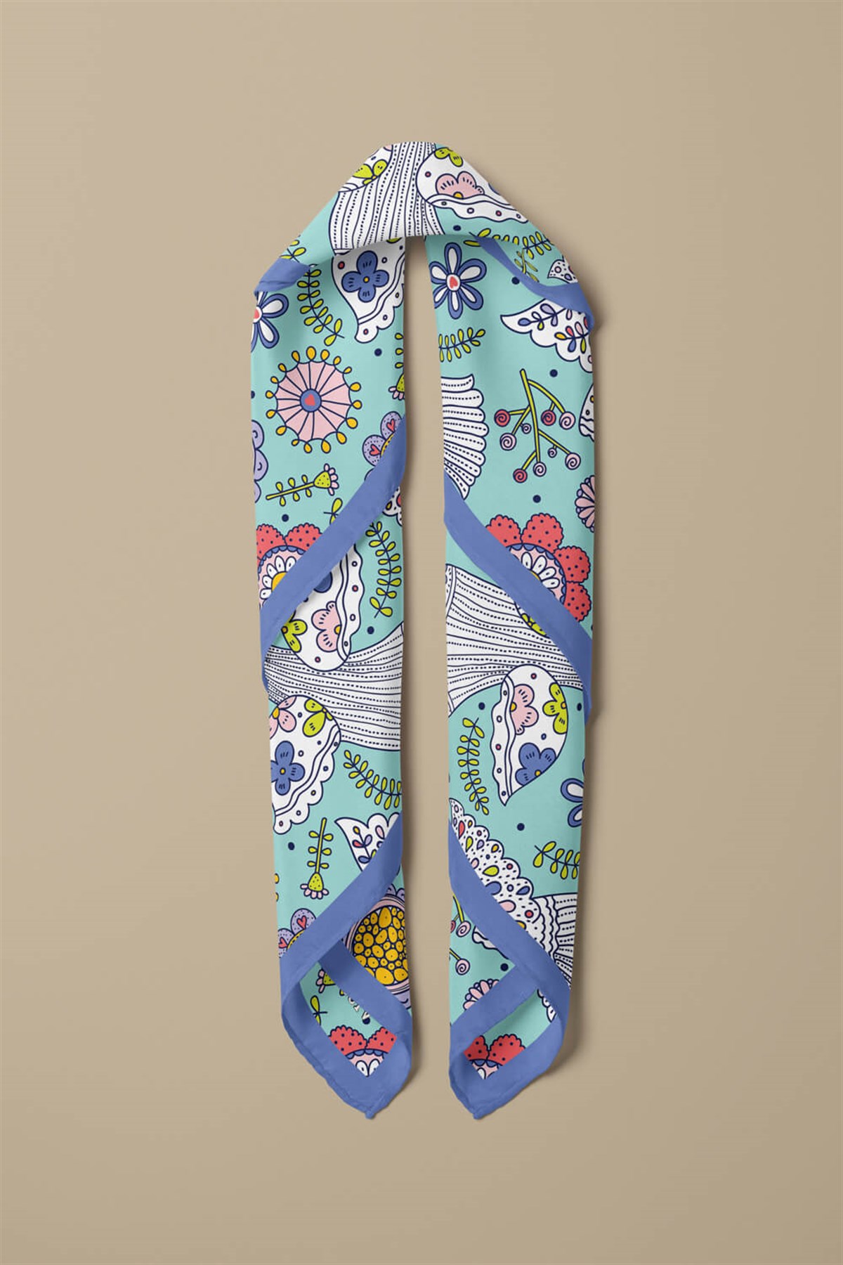 %100 İpek Kuş Desenli Kadın Bandana