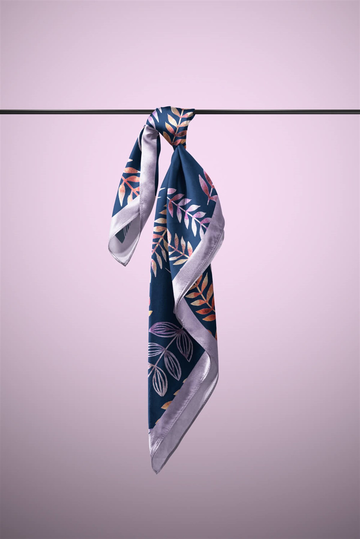 Violla Y82 Kadın Yaprak Desenli Bandana 50x50 Mavi DG0465-22