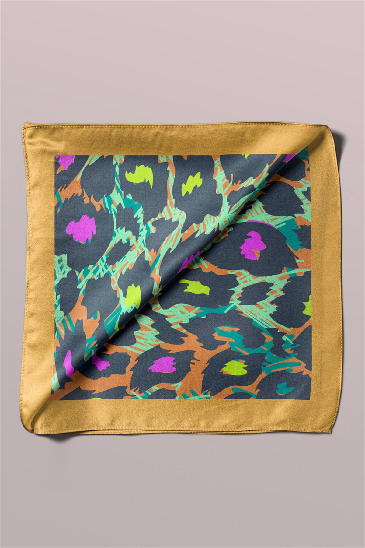 Violla Z93 Kadın Yağlı Boya Desenli Bandana 50x50 Sarı Mavi DG0271-22 Snz