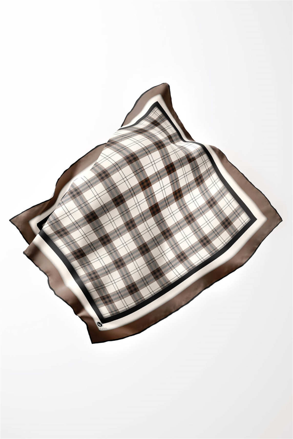Twill Ekose Desenli Vizon Renkli 90x90 Eşarp (İpek İçermez) Kenar Dikiş Şekli El Dikişli