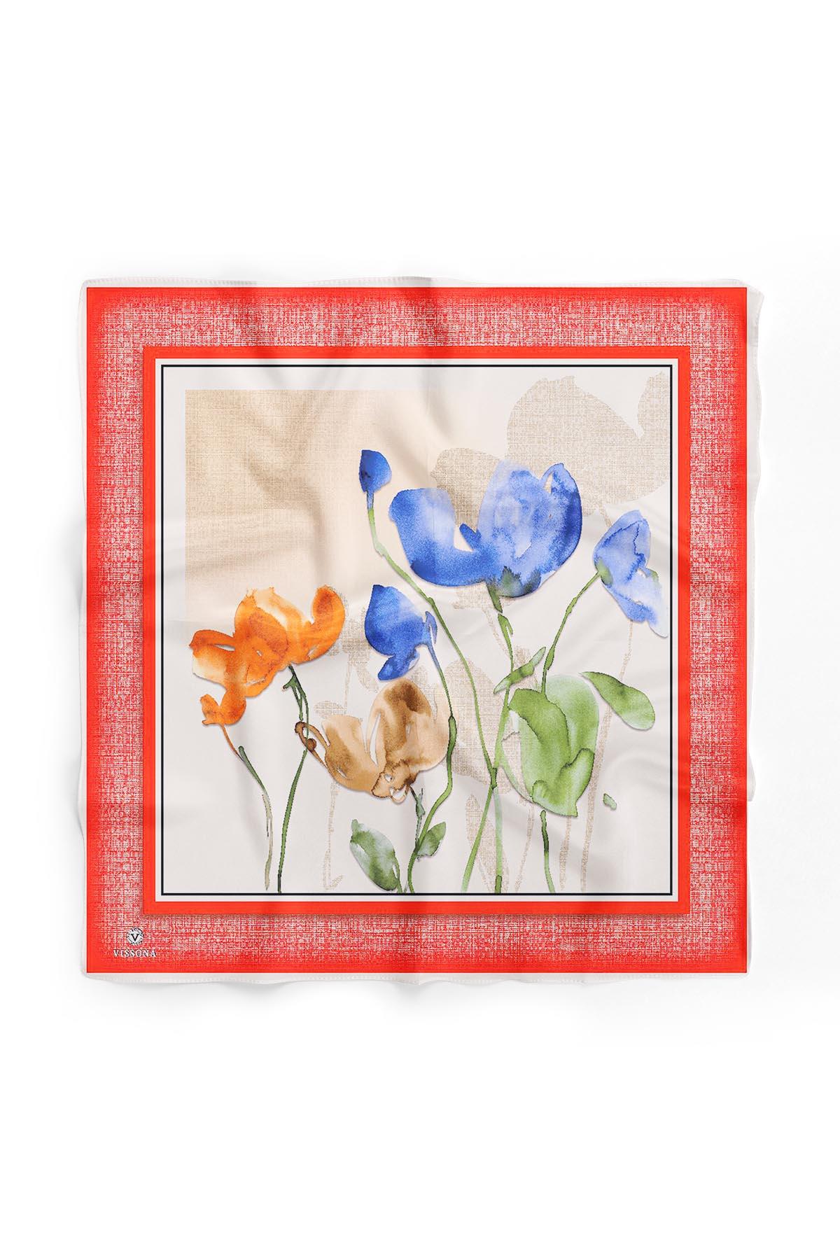 %100 İpek Kadın Desenli Bandana 80x80