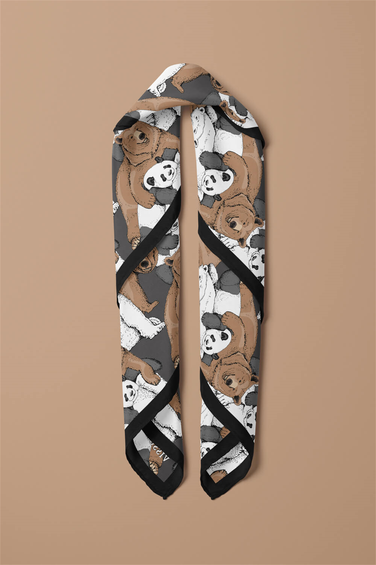 %100 İPEK AYI DESENLİ KADIN BANDANA 50X50