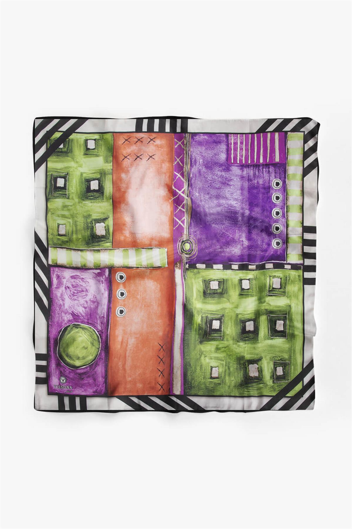 %100 İpek Kadın Desenli Bandana 80x80