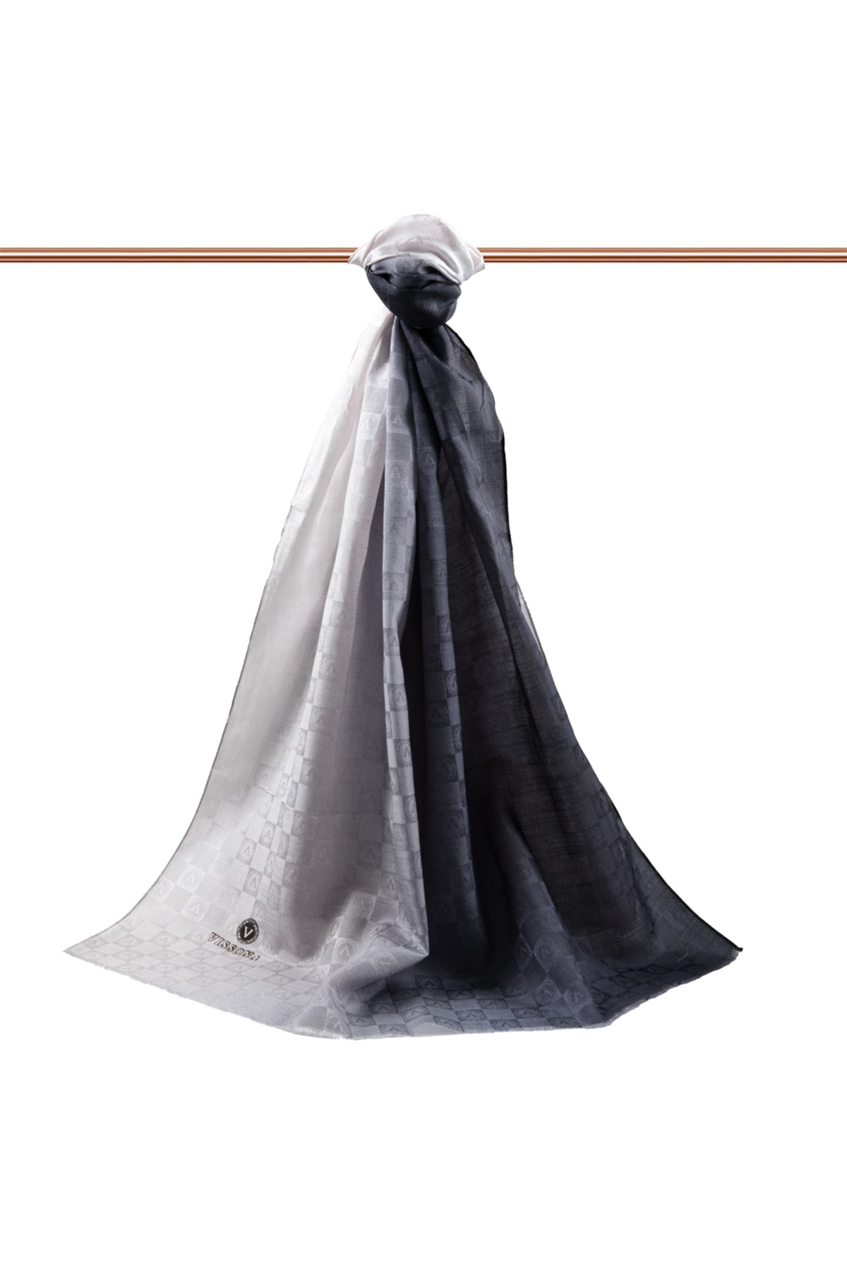Vissona %57 İPEK %43 PAMUK Degrade Desenli Gri Renkli Şal -  70x190 Dikiş Tipi İtalyan Dikişli
