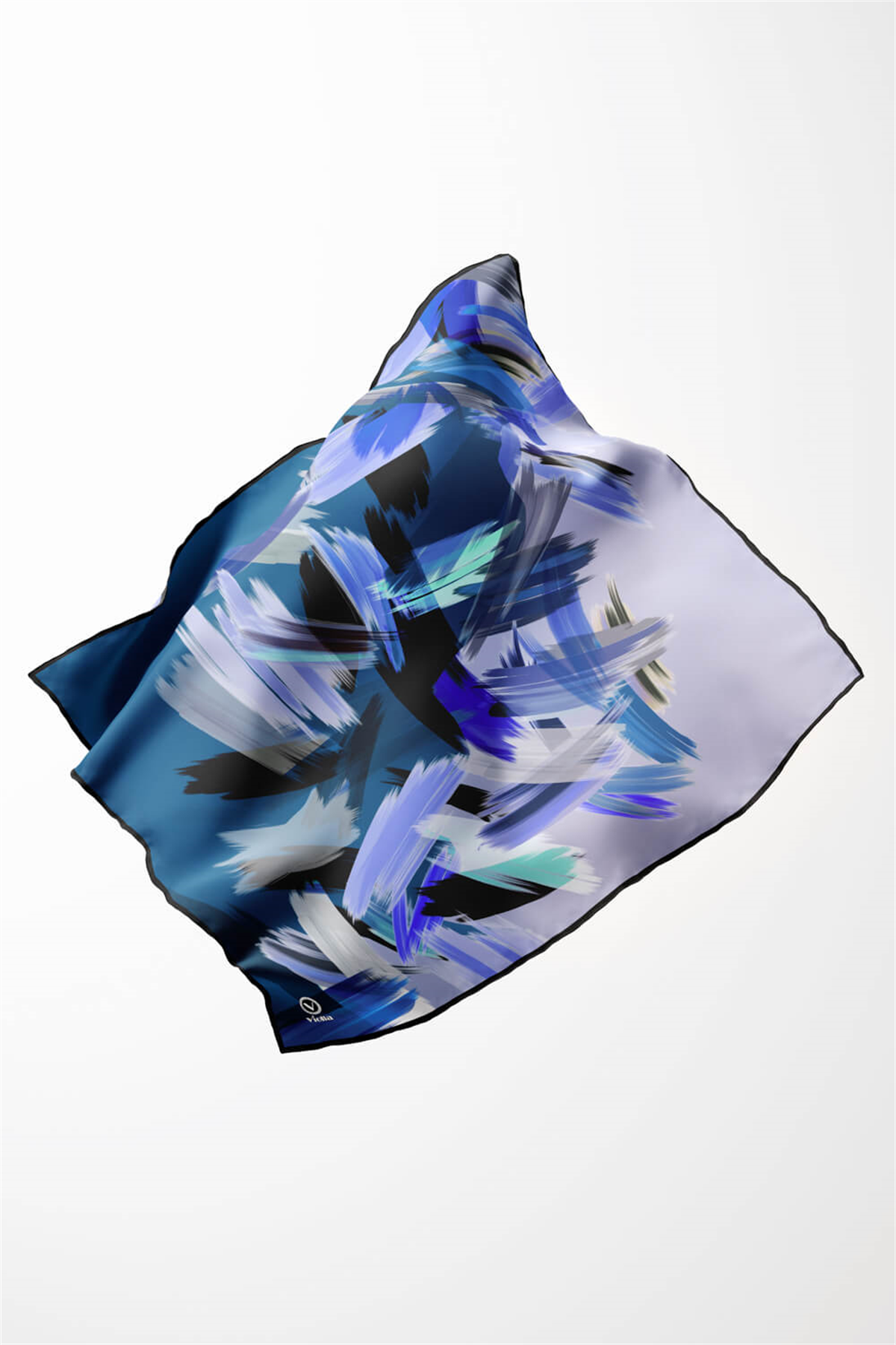Twill Fırça Desenli Lacivert Renkli 90x90 Eşarp (İpek İçermez) Kenar Dikiş Şekli El Dikişli