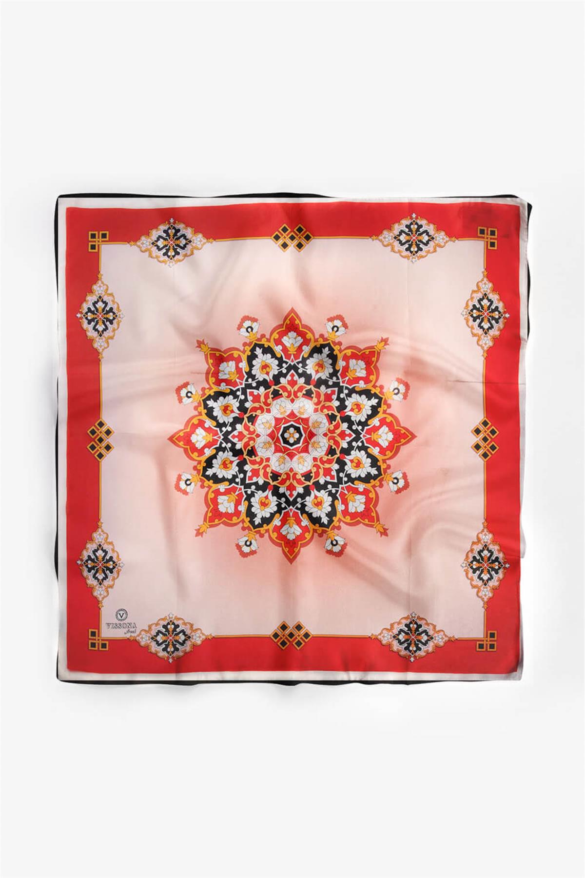 %100 İpek Kadın Desenli Bandana 80x80