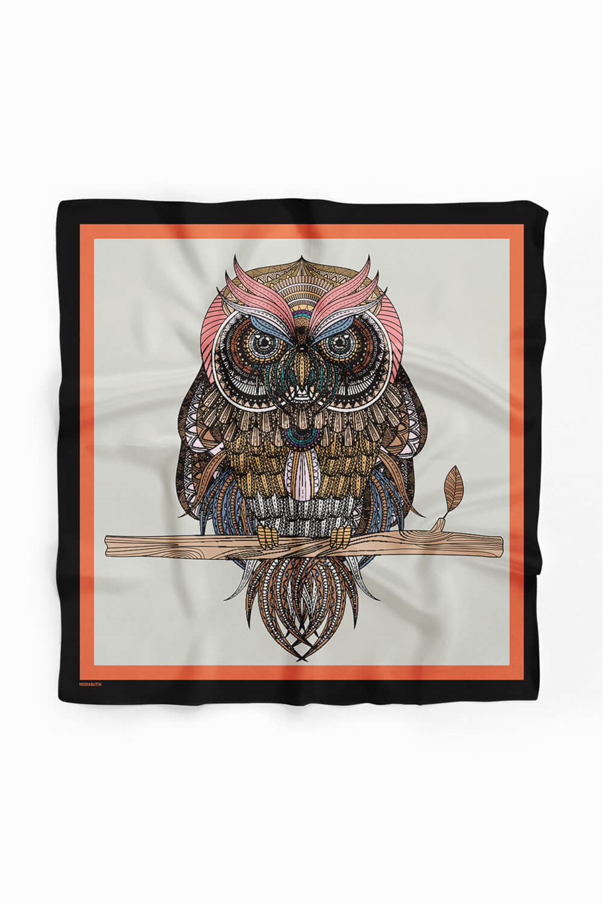 D73 Kadın Krem Ethnic Owl Desenli 50x50 Bandana HYL DG0660-22