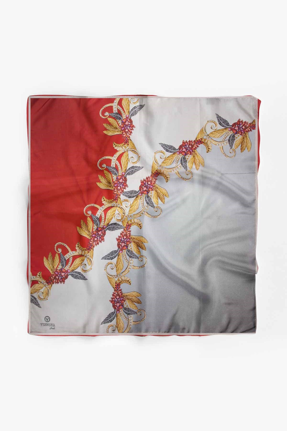 %100 İpek Kadın Desenli Bandana 80x80