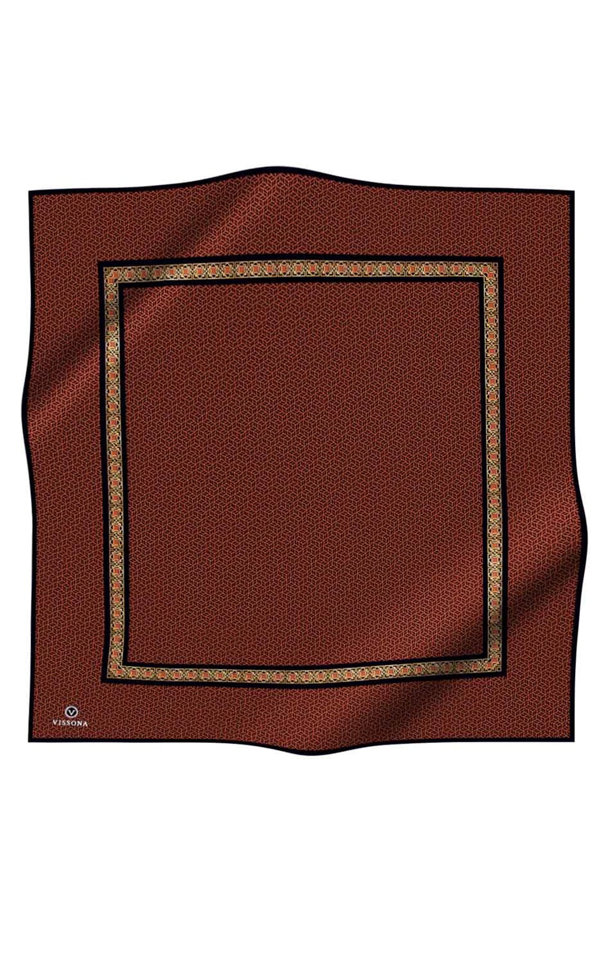 % 57 İPEK % 43 VİSKON Twill İpek Geometrik Desenli Taba - Siyah Renkli 90x90 Eşarp Dikim Şekli : El Dikişi