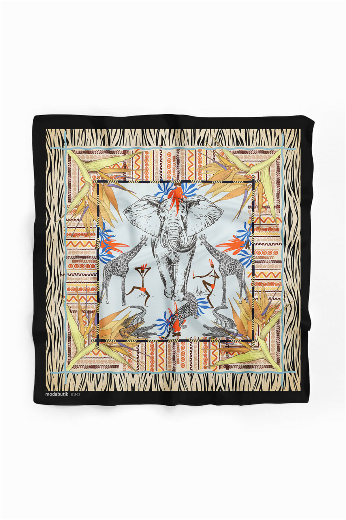 Kadın Sarı Mavi Serengeti Desenli 50x50 Bandana
