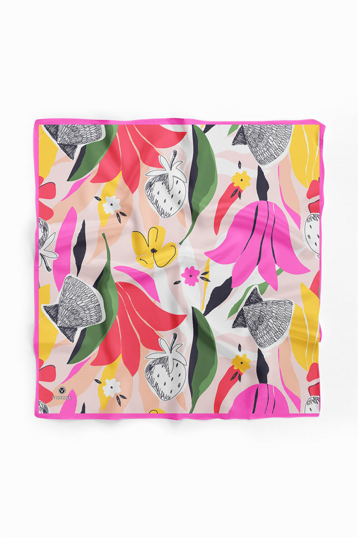 Saten İpek Çiçek Desenli Kadın Bandana