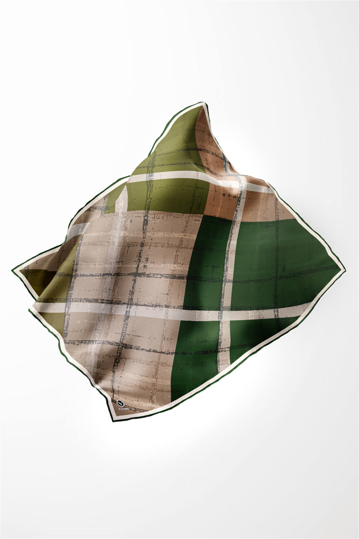 Twill Eskitme Desenli Zümrüt Yeşili Renkli 90x90 Eşarp (İpek İçermez) Kenar Dikiş Şekli El Dikişli