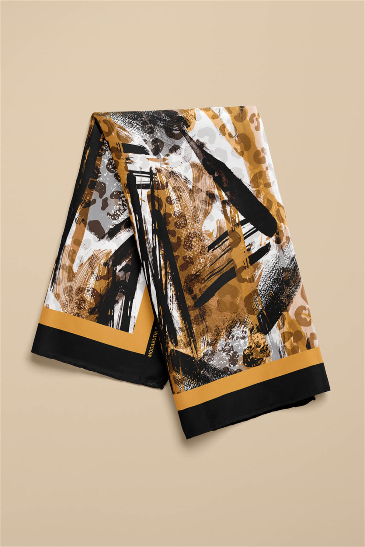 Kadın Kahve Siyah Leopar Desenli 50x50 Bandana