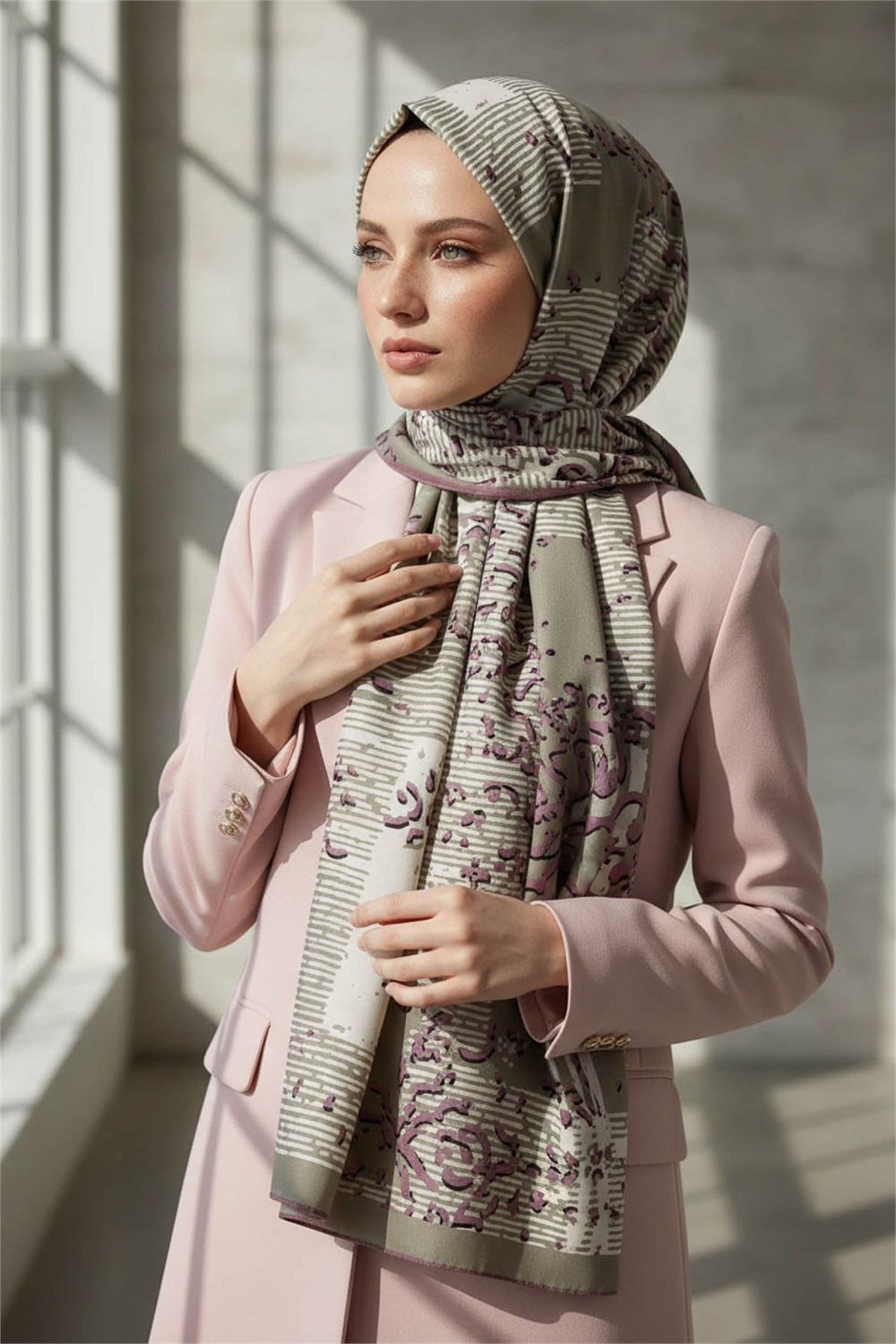 KREP ESKİTME DESENLİ PUDRA RENKLİ 75X195 KIRIŞMAZ ŞAL